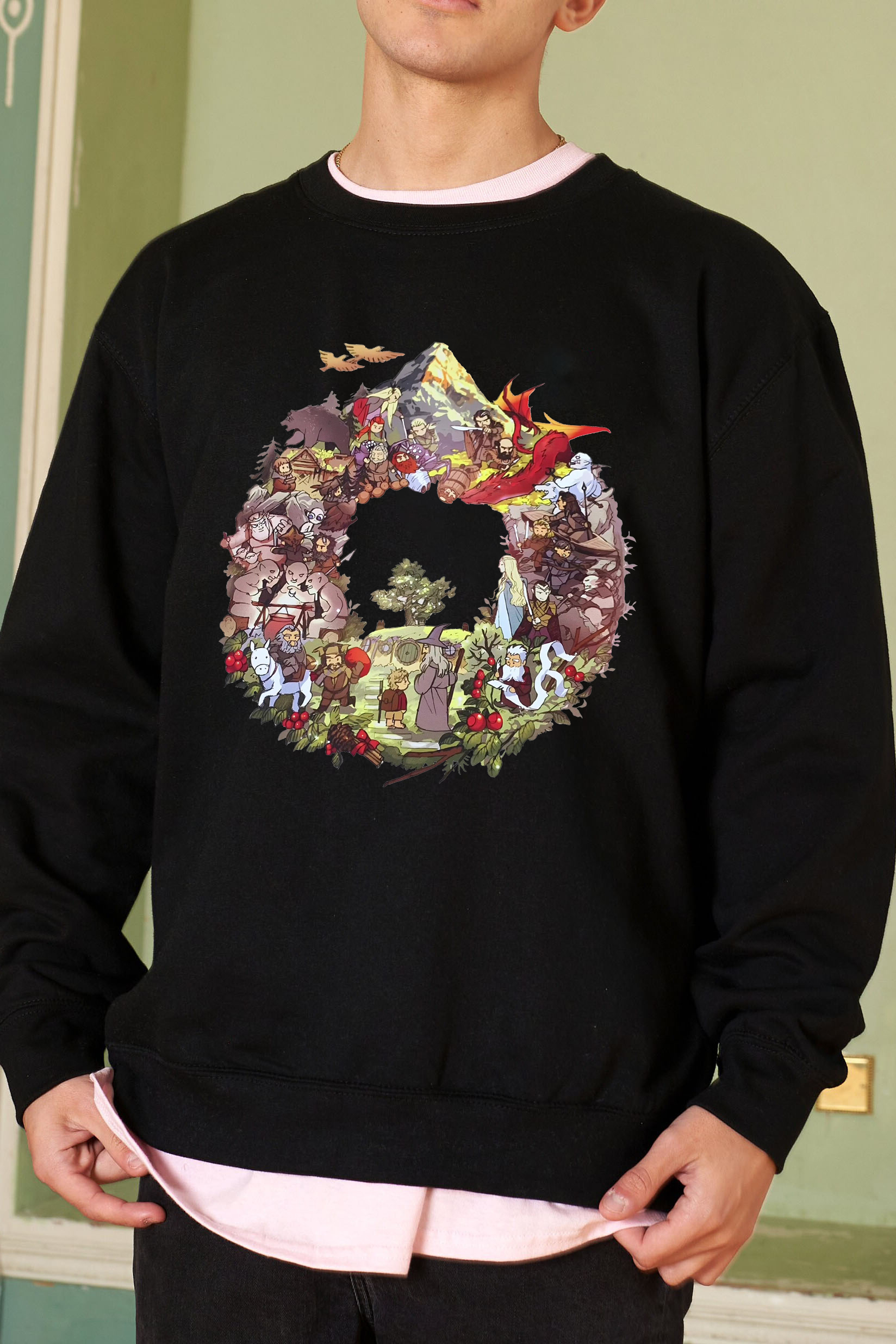 Lord of the Rings Cartoon Print Round Neck Men's Sweatshirt