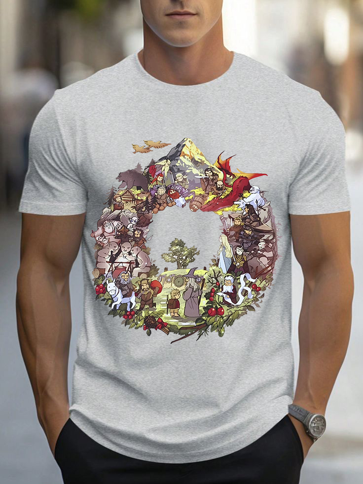 Lord of the Rings cartoon casual print short-sleeved men's T-shirt