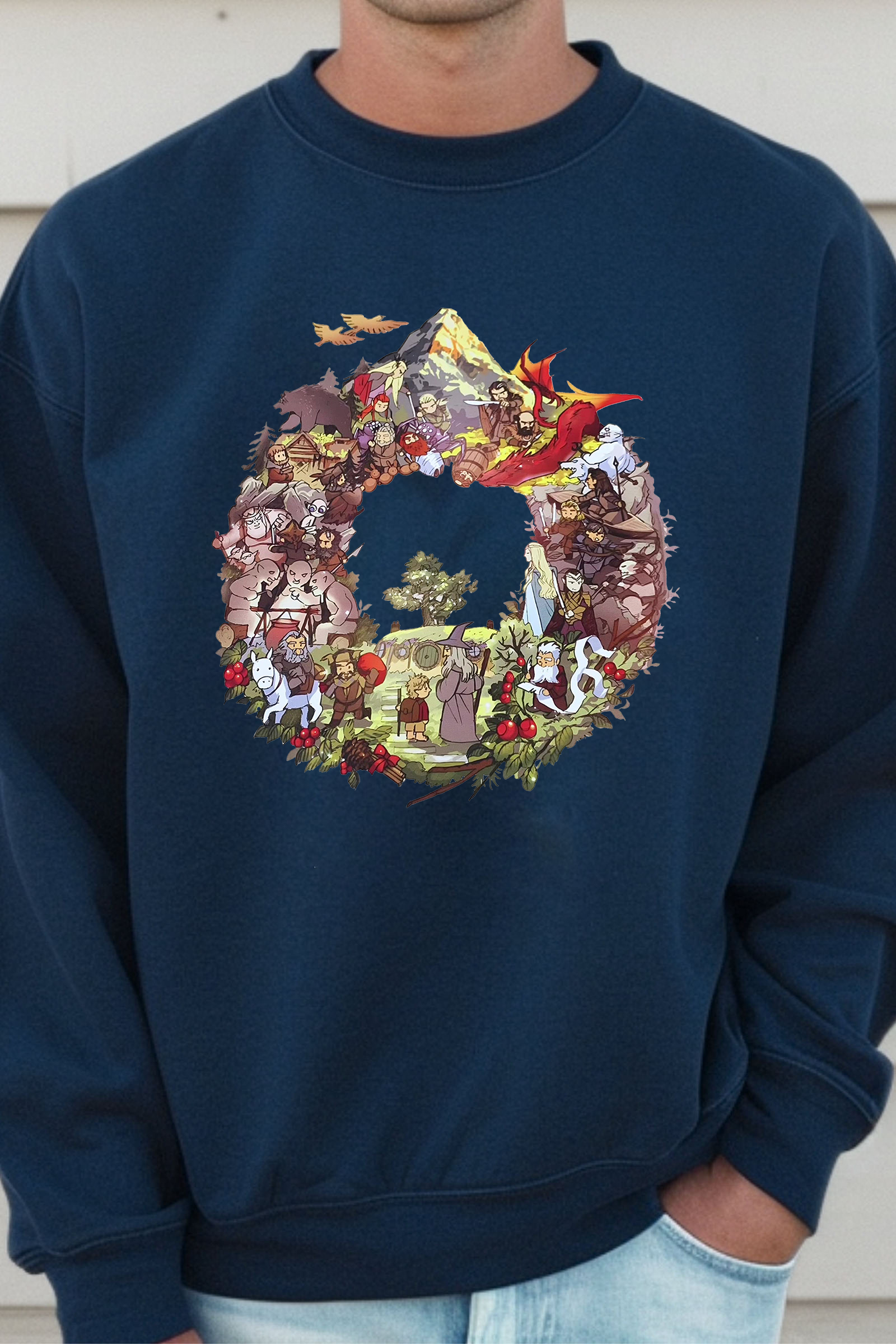 Lord of the Rings Cartoon Print Round Neck Men's Sweatshirt