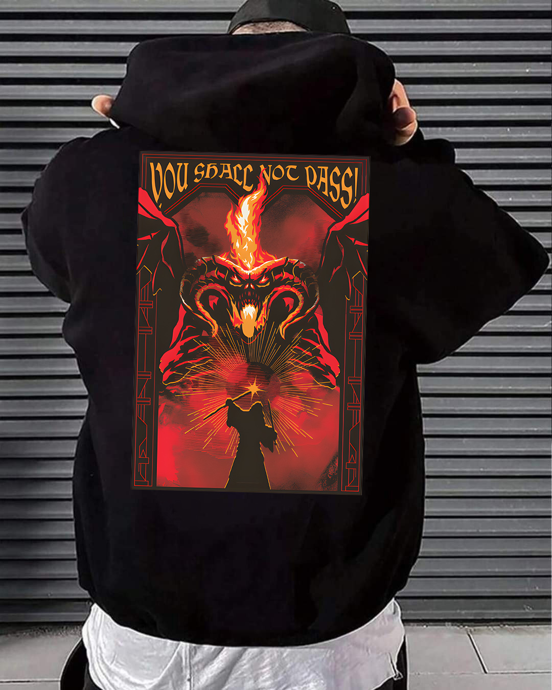 Fire and shadow clash LOTR Back Side Hoodie