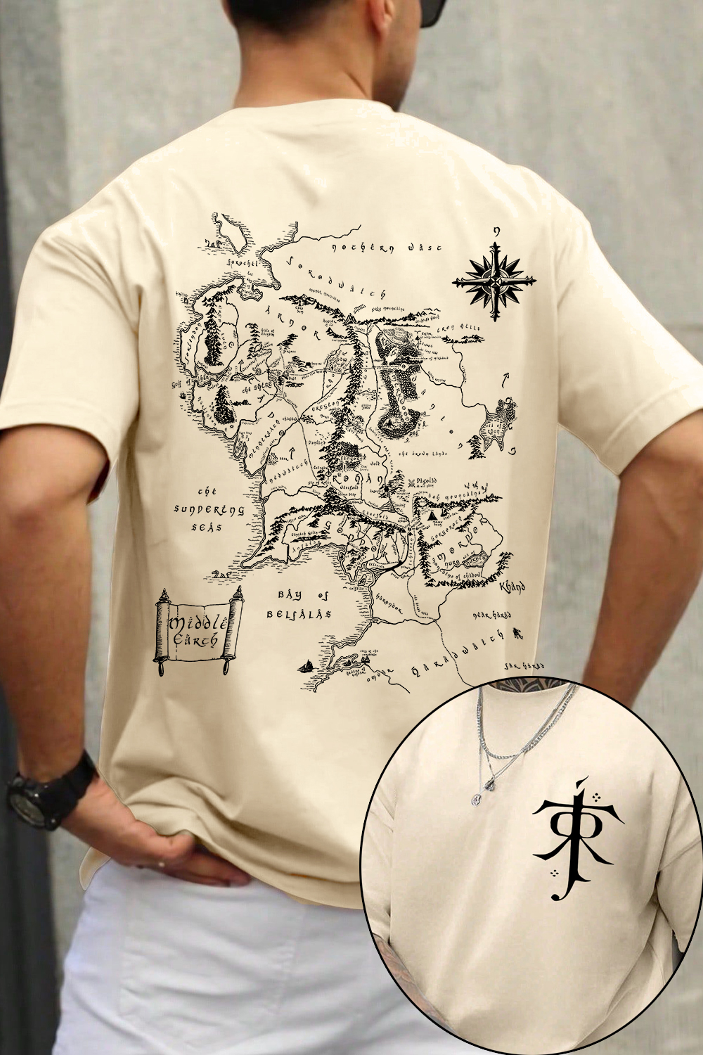 JRR Tolkien LOTR Middle Earth Map Tee For Men
