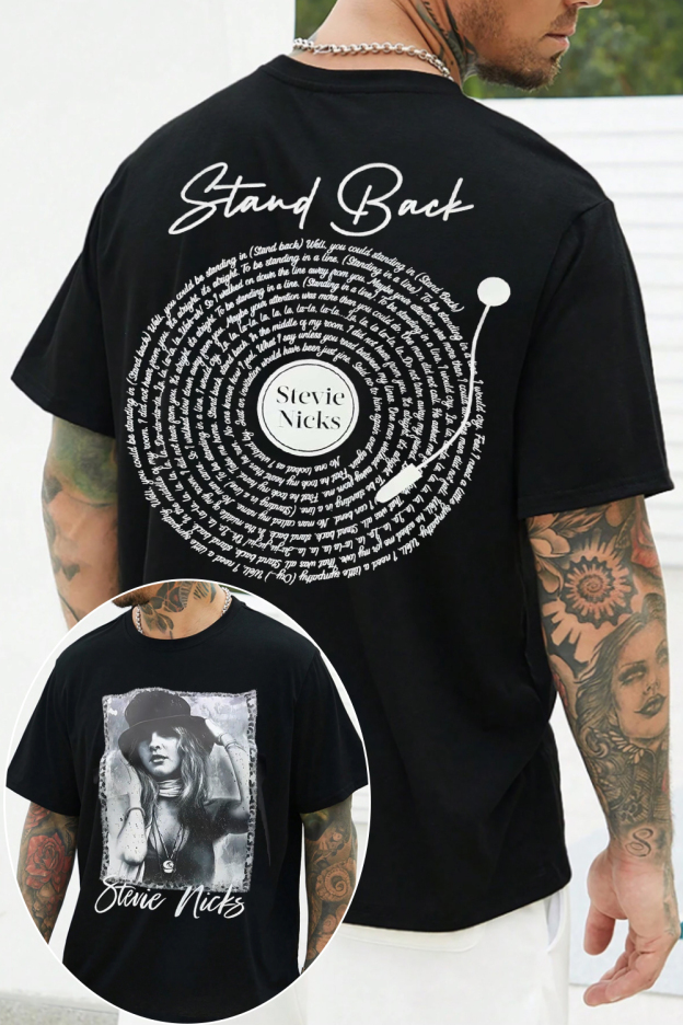 Rock legend on the front, unforgettable lyrics on the back tee