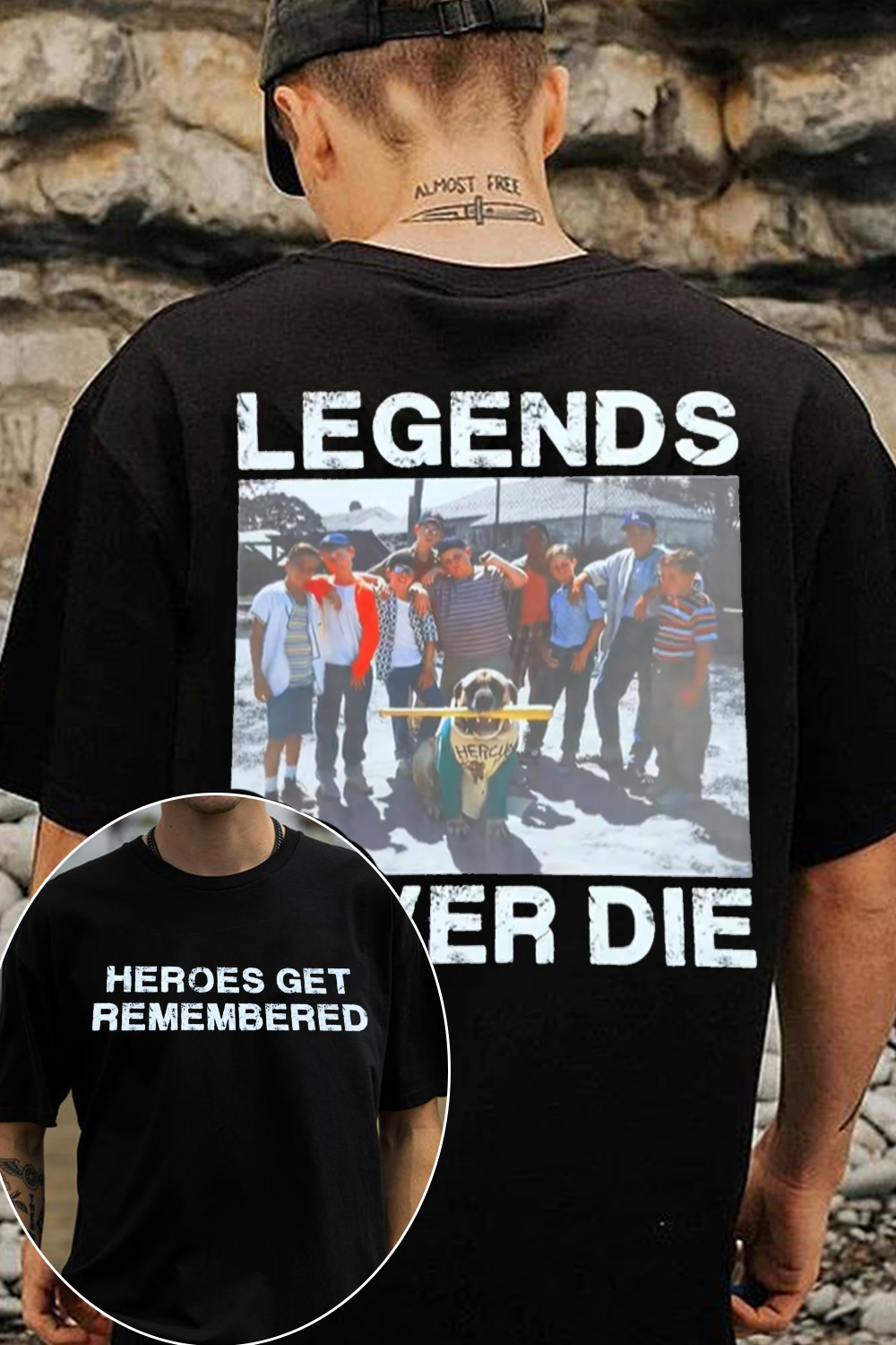 "Legends never die." 2-sided printed T-shirt