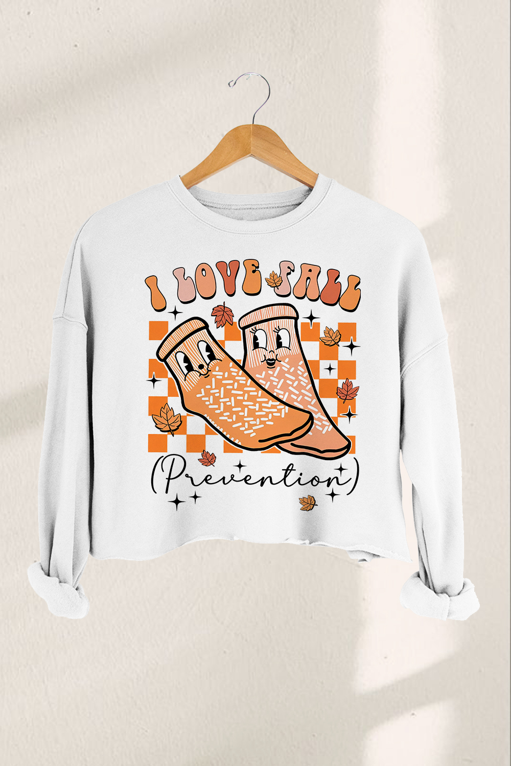 I Love Fall Prevention  Croped Sweatshirt For Women