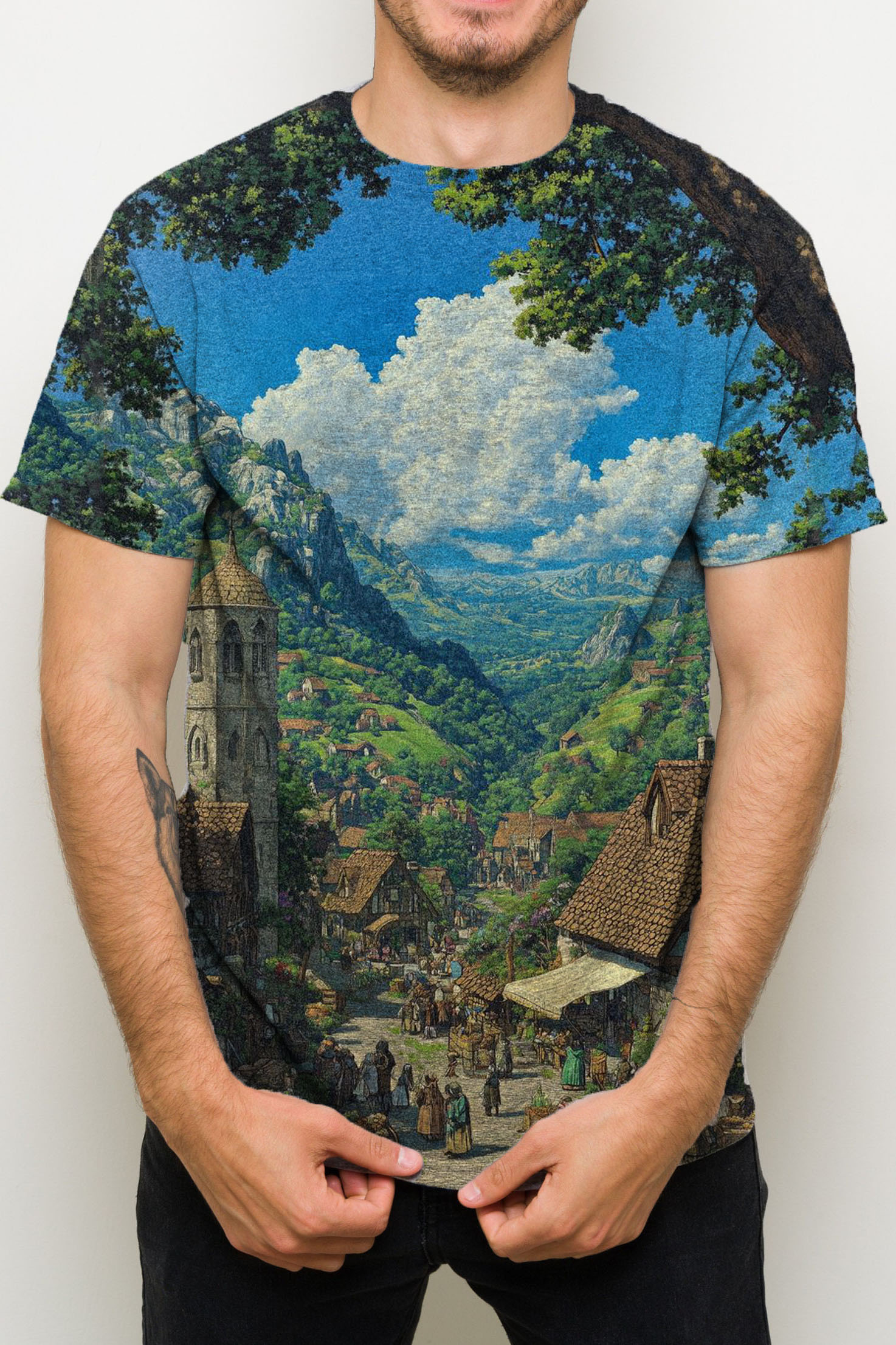 Lord of the Rings oil painting landscape print men's T-shirt