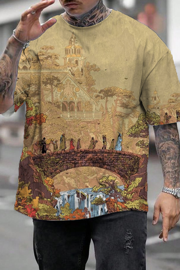 Lord of the Rings colorblock comic print men's T-shirt