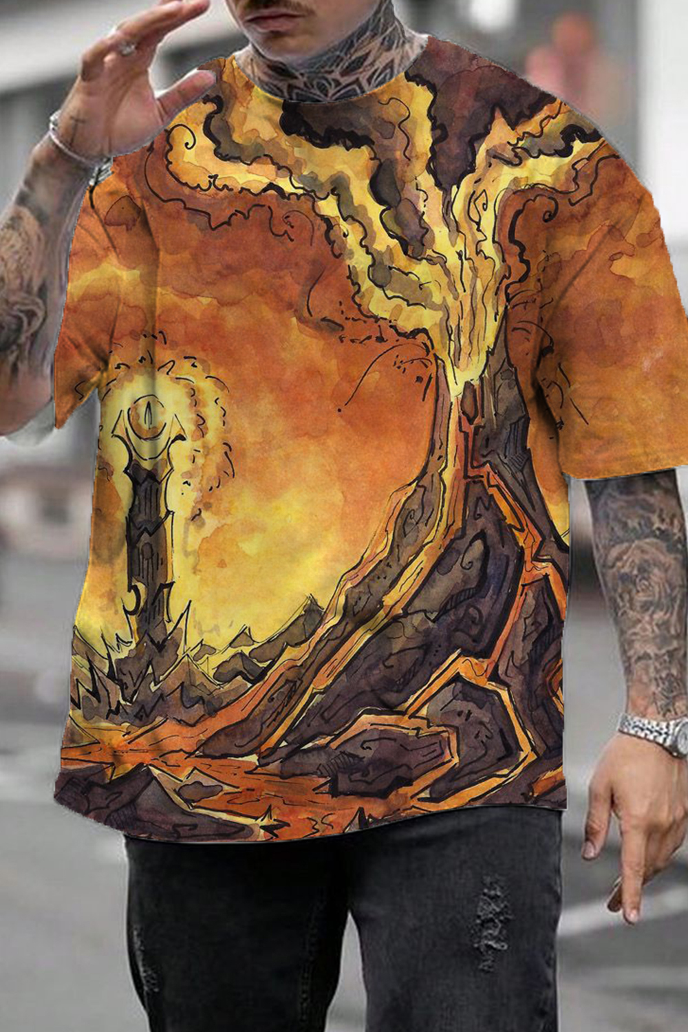 Lord of the Rings personalized color block cartoon print men's T-shirt