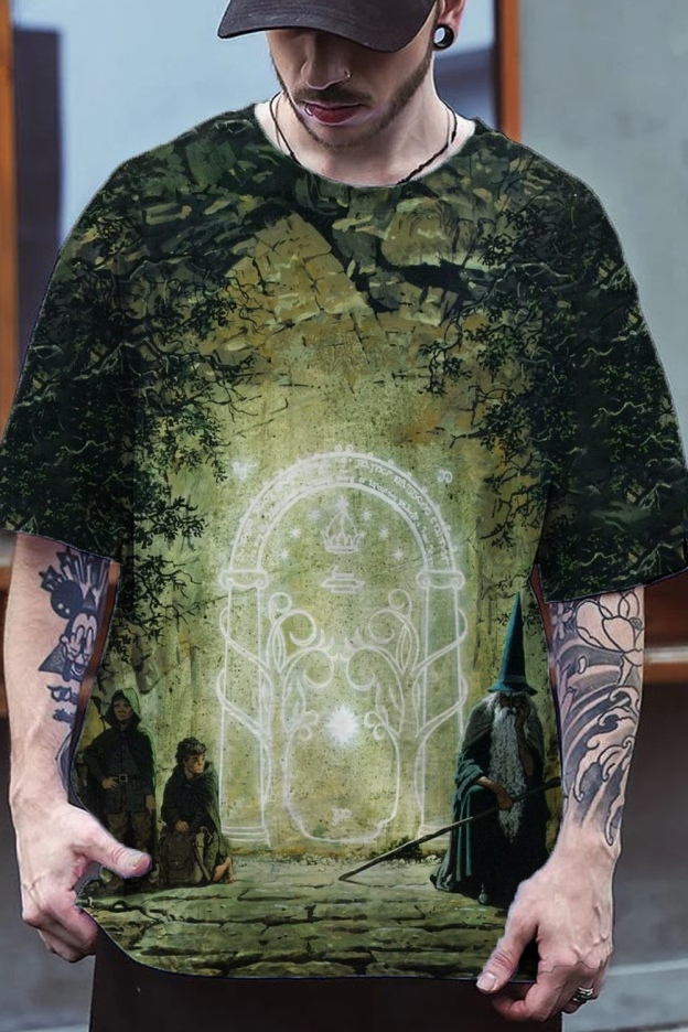 The Lord of the Rings Oil Painting Tree of Life Cartoon Men's T-shirt