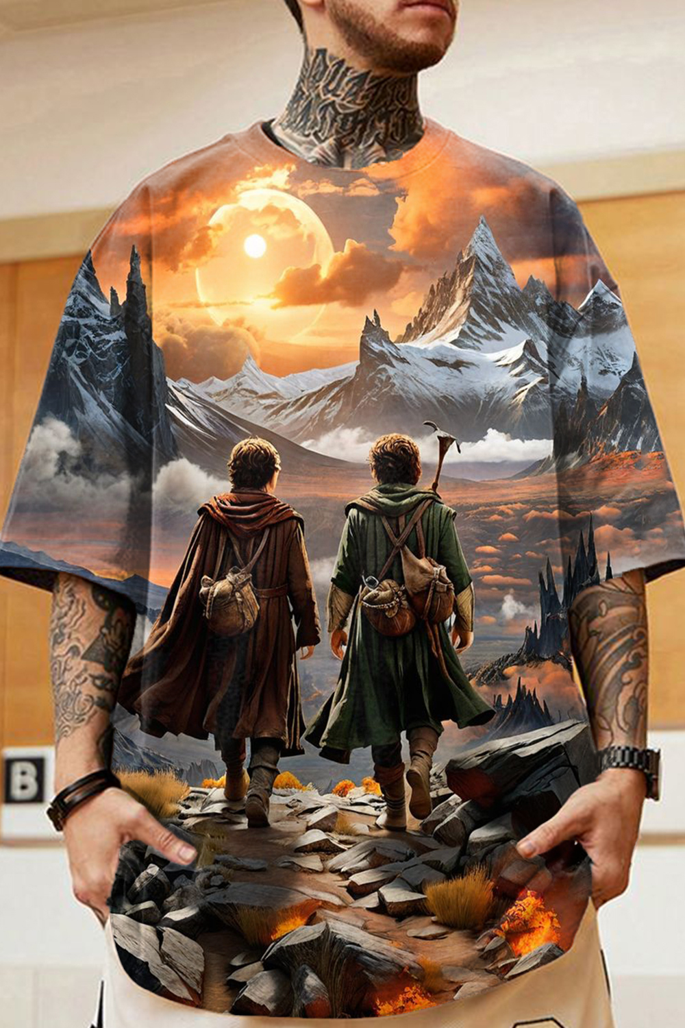 Lord of the Rings Oil Painting Round Neck Short Sleeve Men's T-Shirt