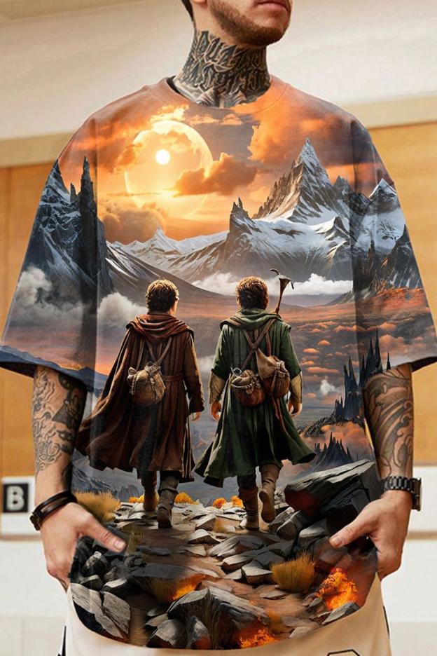 Lord of the Rings Oil Painting Round Neck Short Sleeve Men's T-Shirt