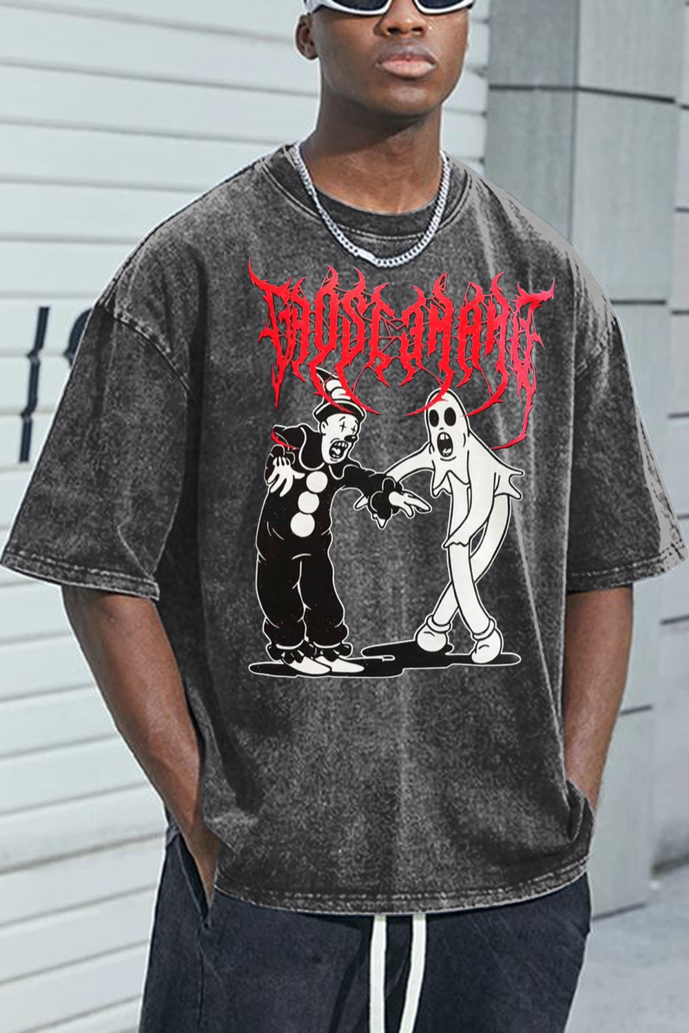 Greyday washed cotton printed short-sleeved T-shirt