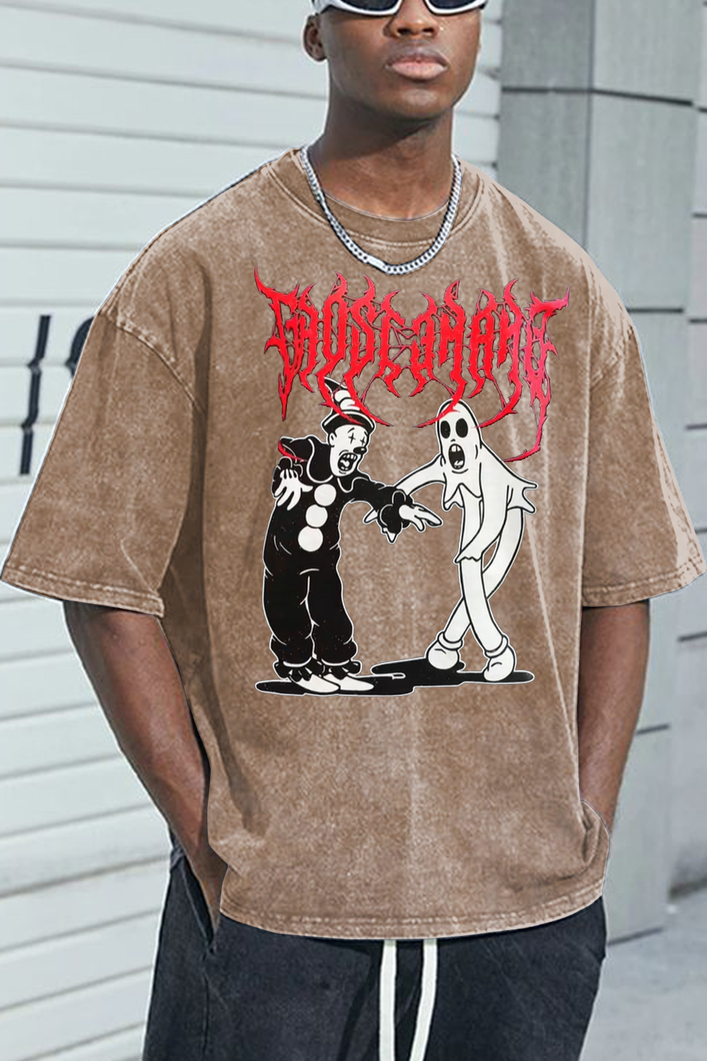 Greyday washed cotton printed short-sleeved T-shirt