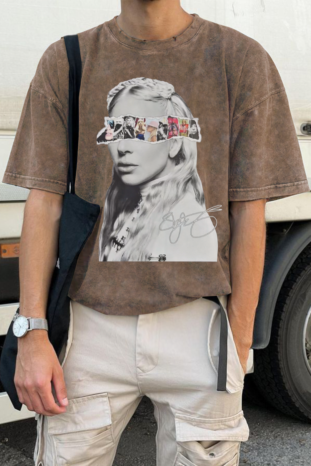 ladygaga Albums washed cotton printed short-sleeved T-shirt