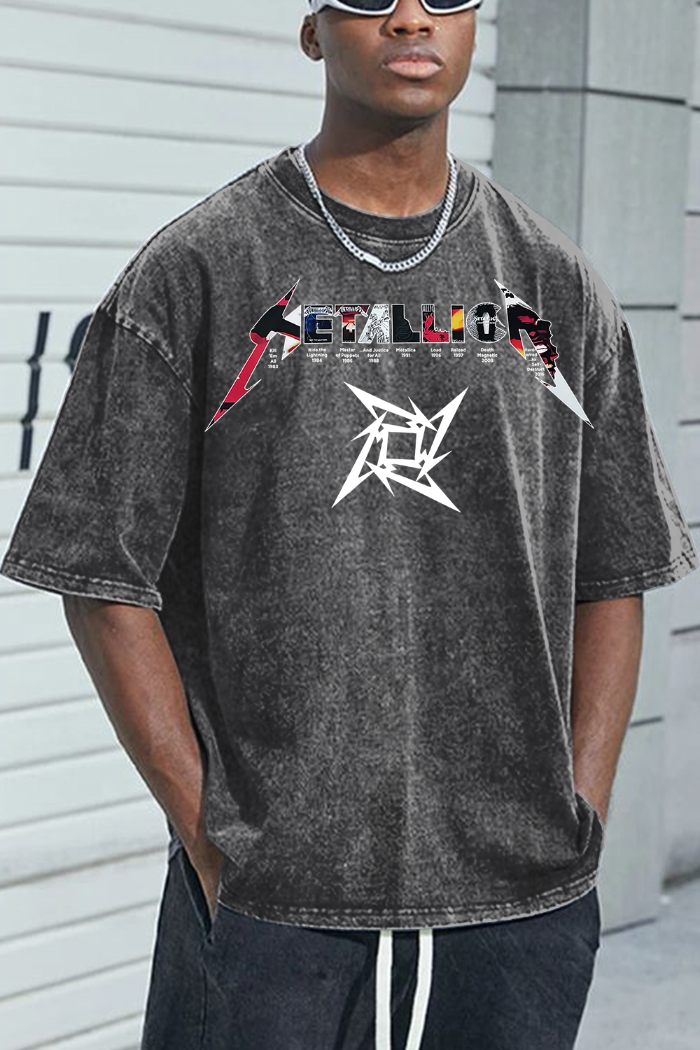 METAL!ICA ALBUM washed cotton printed short-sleeved T-shirt