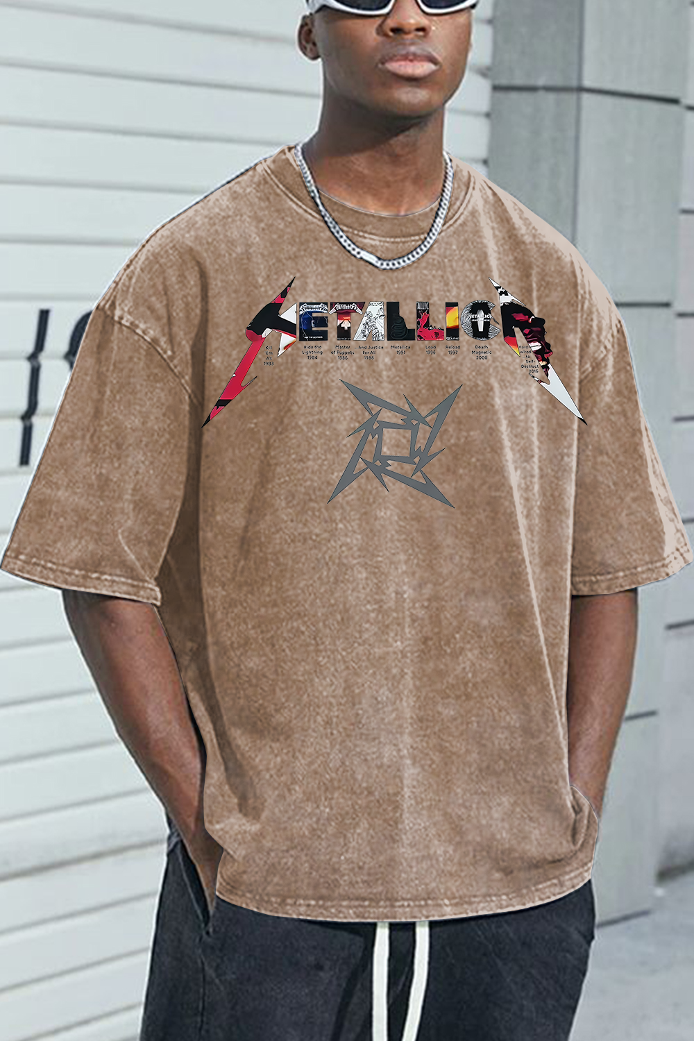 METAL!ICA ALBUM washed cotton printed short-sleeved T-shirt