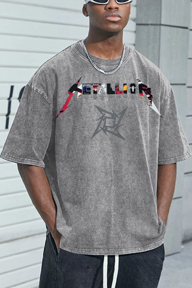 METAL!ICA ALBUM washed cotton printed short-sleeved T-shirt