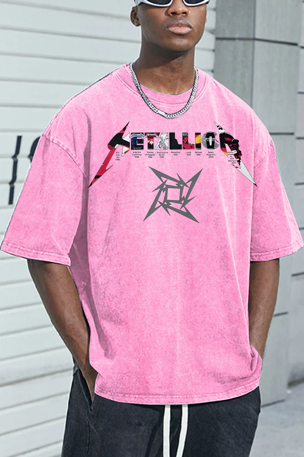 METAL!ICA ALBUM washed cotton printed short-sleeved T-shirt