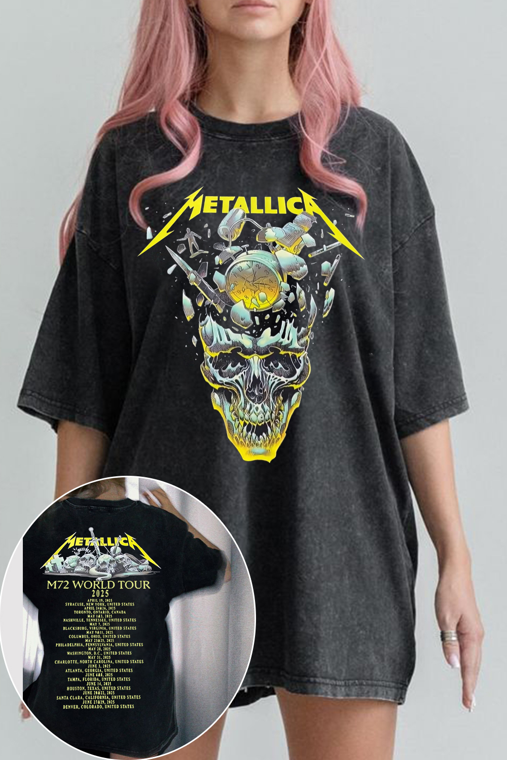 Meta Band 2-sided washed cotton printed short-sleeved T-shirt For Women