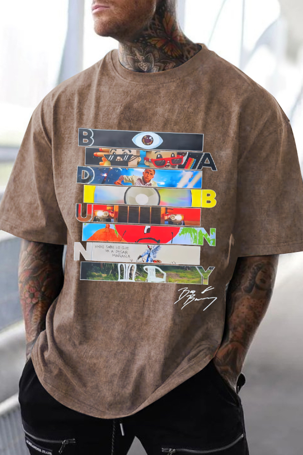 Bad Bunny Signature Washed cotton men's short-sleeved T-shirt