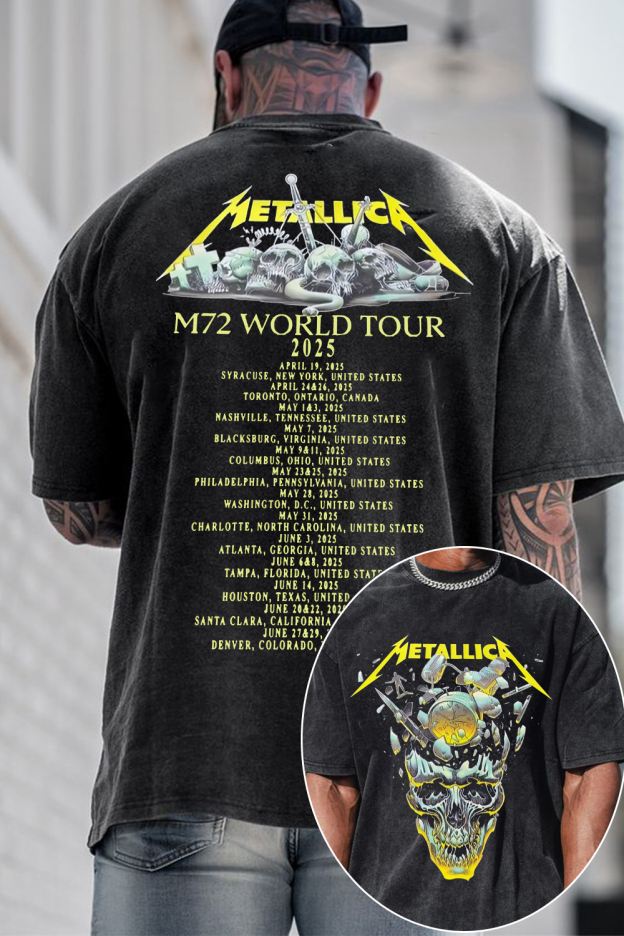 Meta Band 2-sided washed cotton printed short-sleeved T-shirt