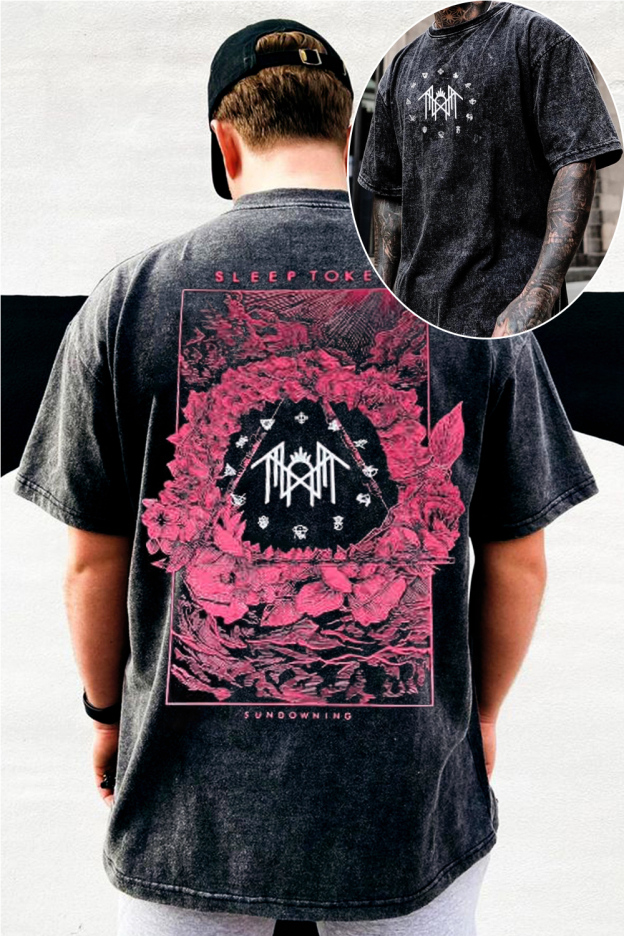 Retro Limited Sleep Token Rose Red Heavy Metal Washed cotton Shirt