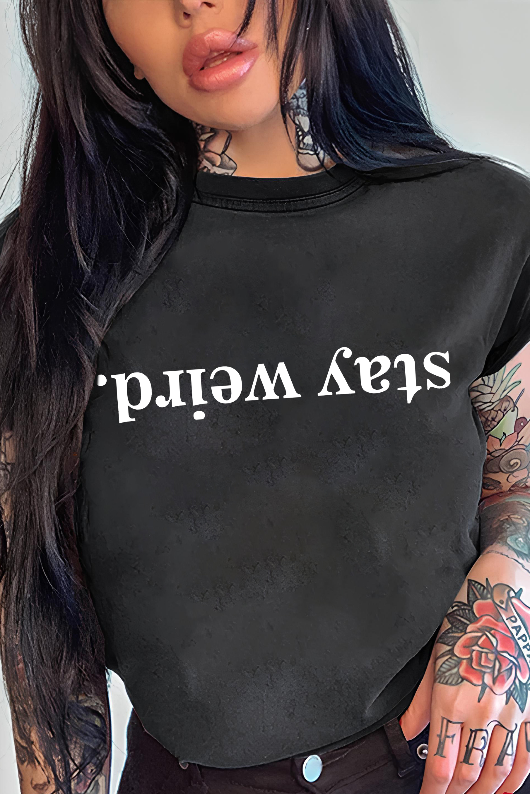 Stay Weird Funny Letter Black T-shirt
