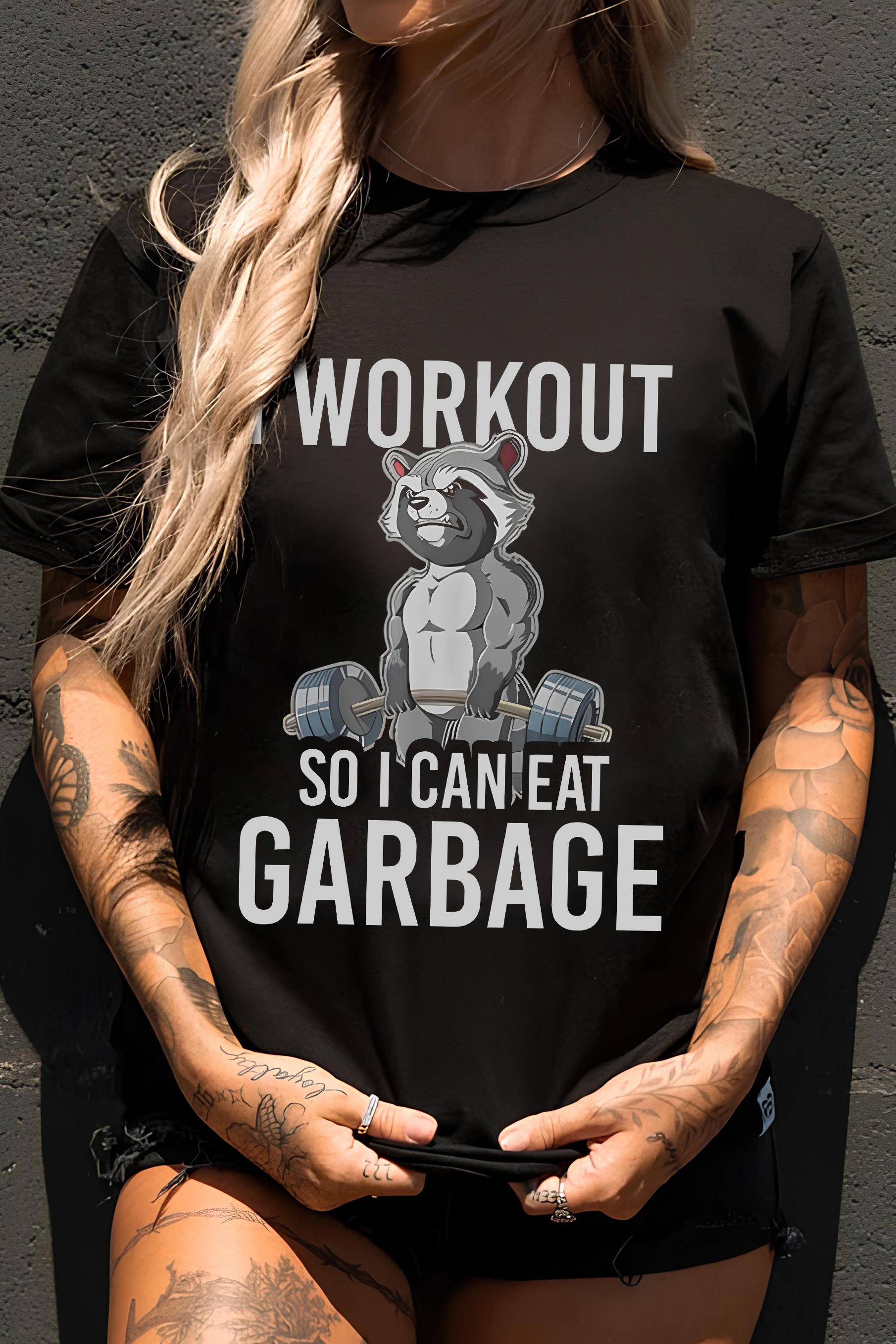 I WORKOUT SO I CAN EAT GARBAGE WASHED GYM  T-SHIRT
