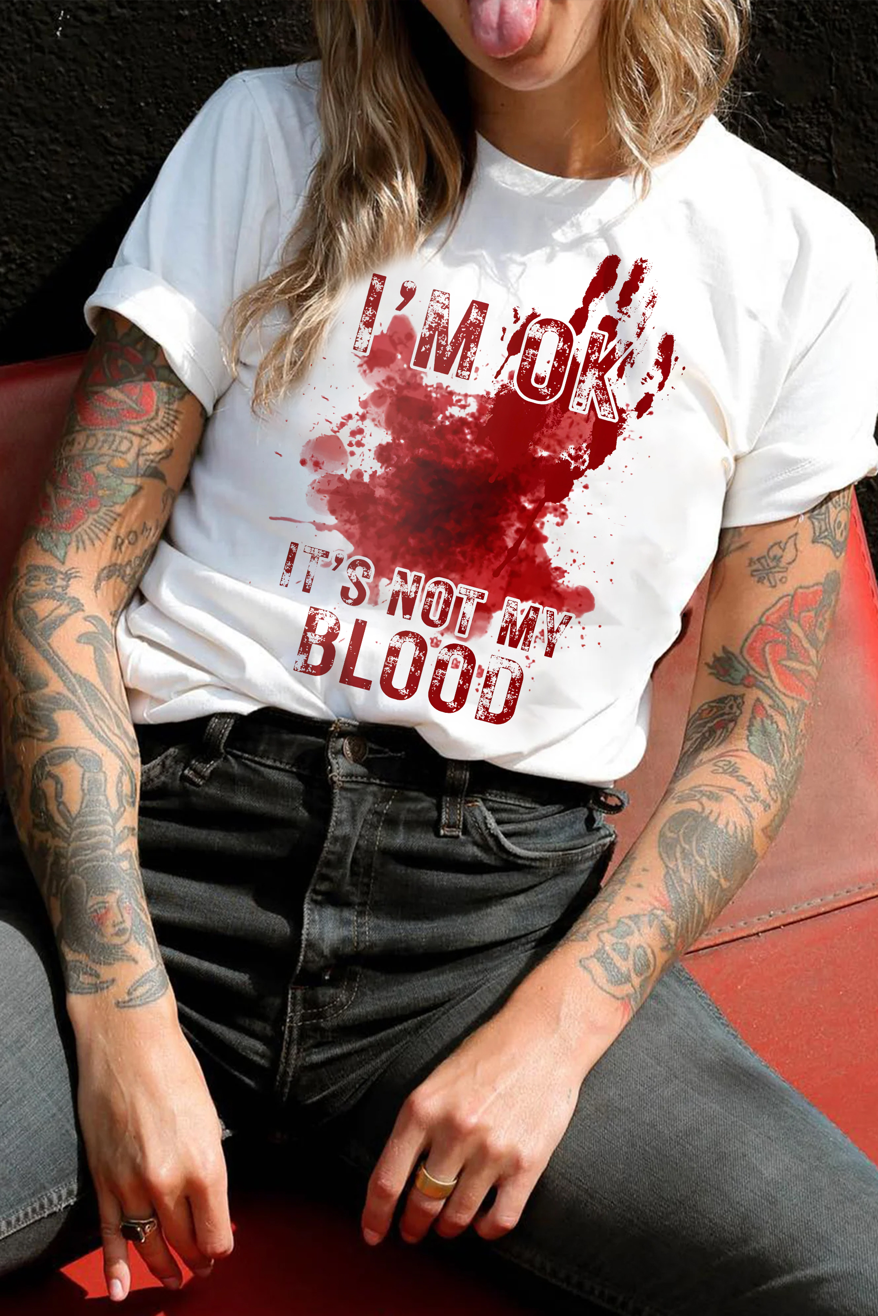 Im Ok Its Not My Blood Funny Halloween Zombie Poster T-Shirt