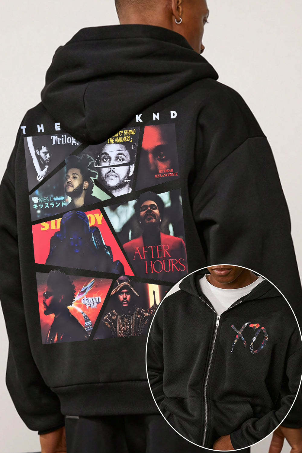 the weekend double-sided printed hooded zip-up sweatshirt