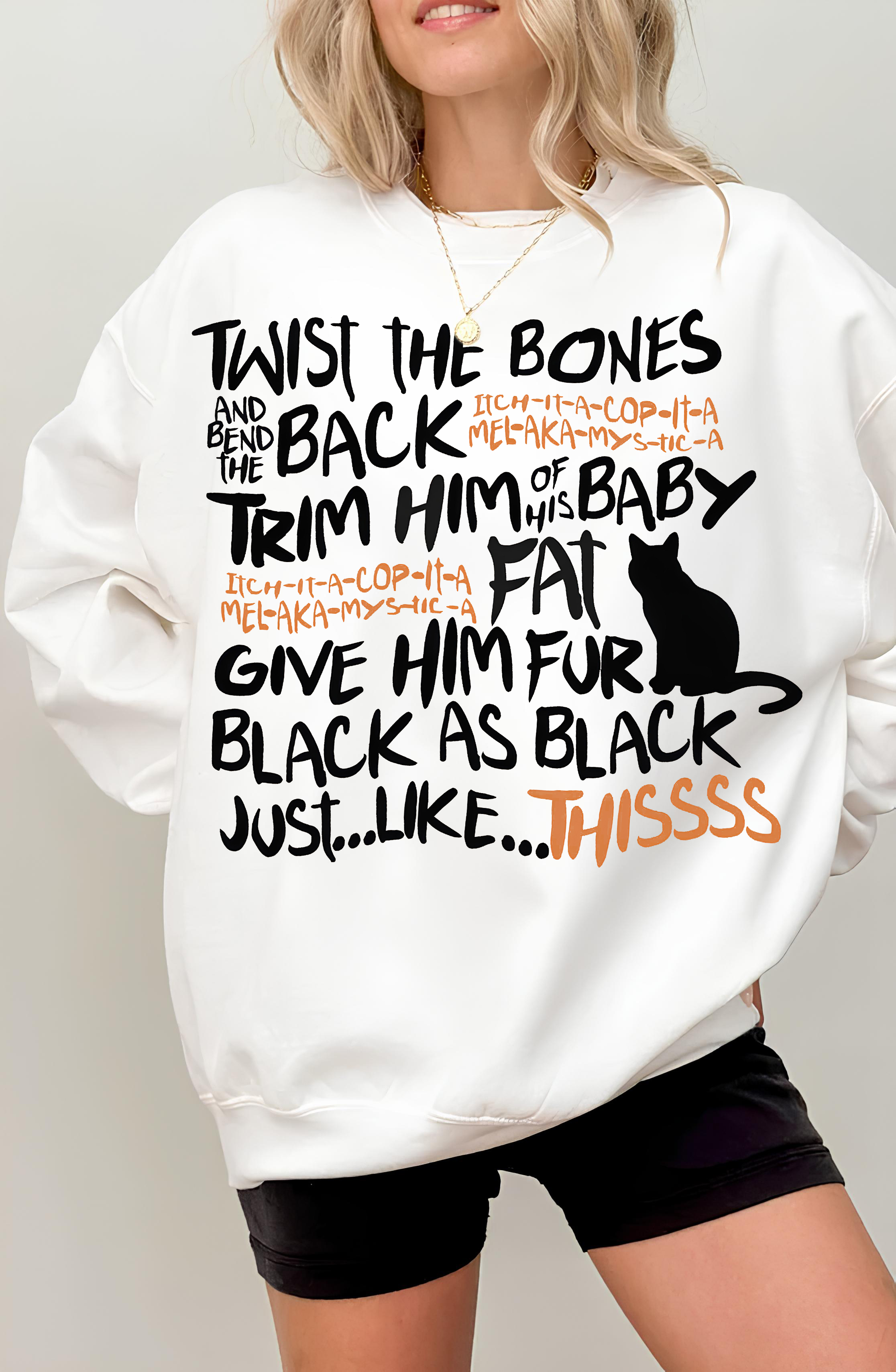 Twist The Bones Halloween Cat Sweatshirt For Women  