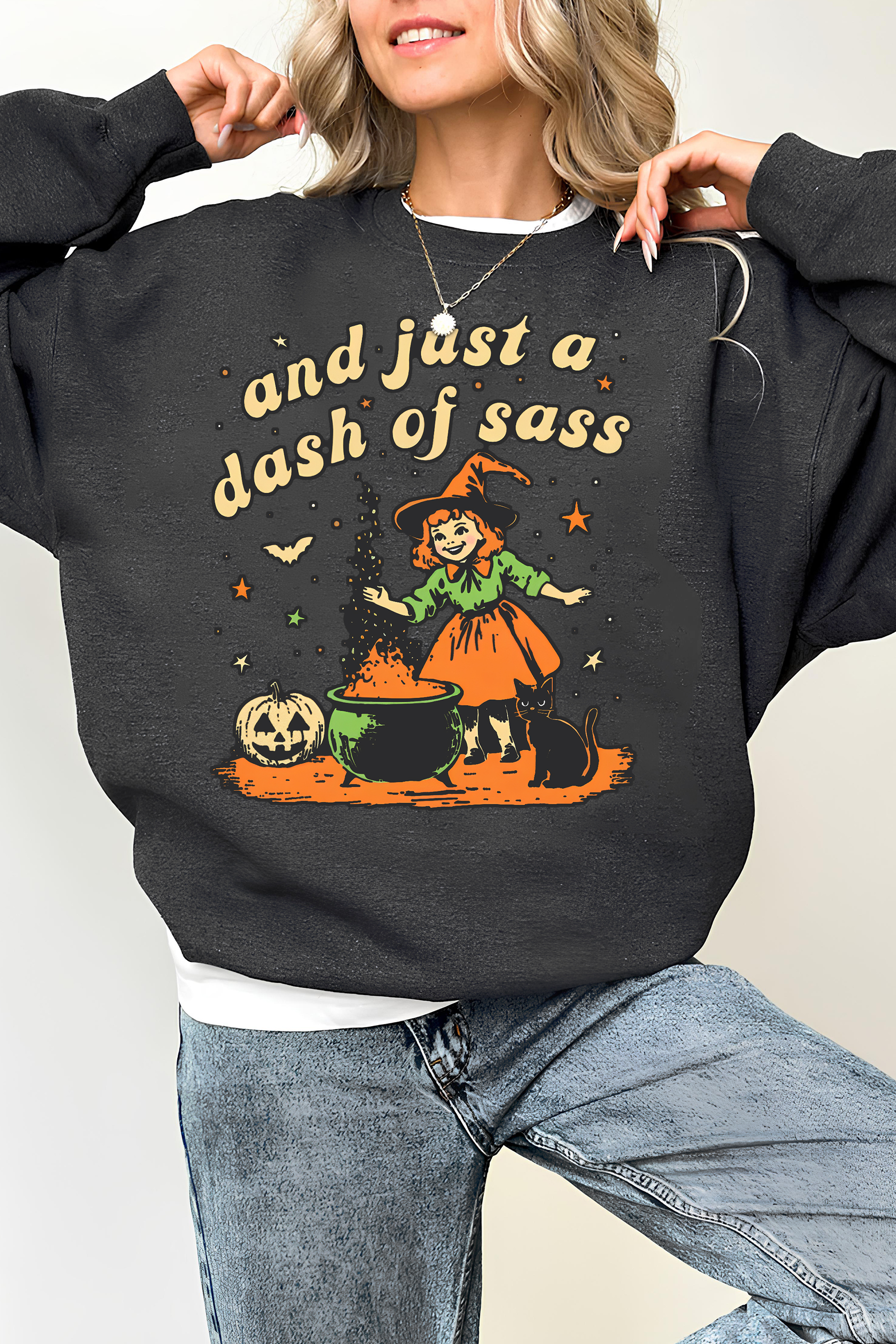 And Just A Dash Of Sass Retro Funny Halloween Sweatshirt For Women