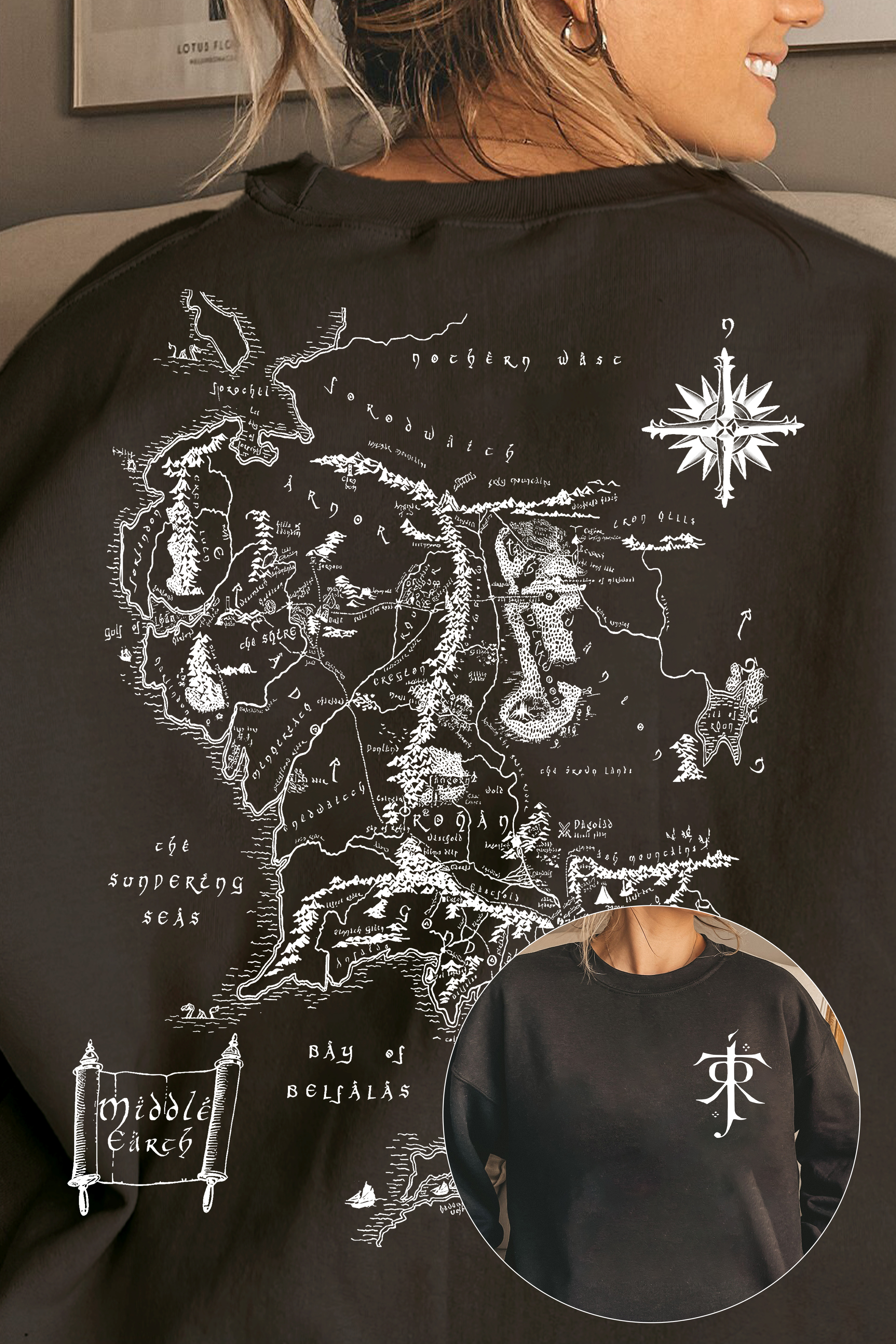 JRR Tolkien LOTR Middle Earth Map  Sweatshirt For Women