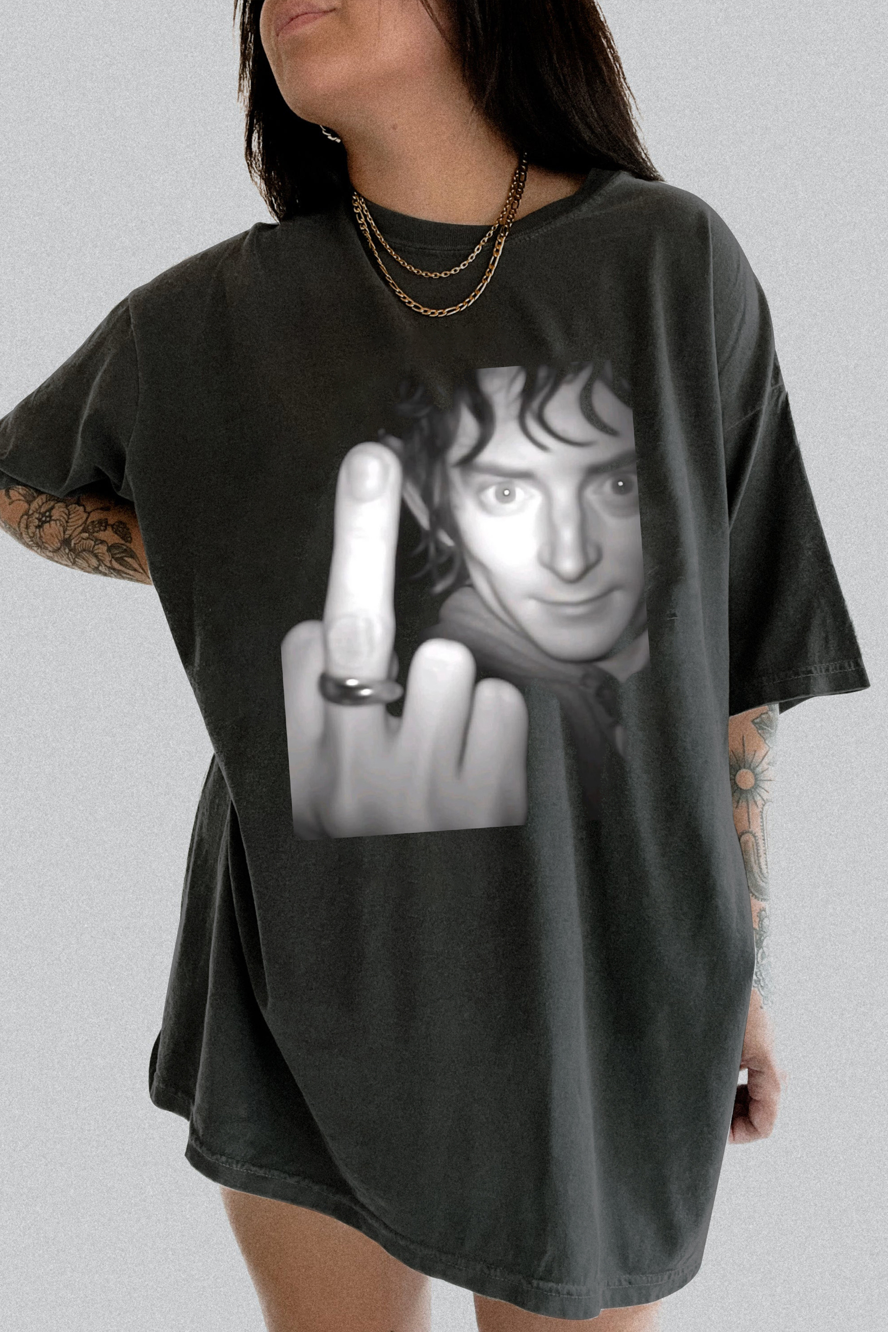 Lord Of The Ring Showing Middle Finger Funny Tee For Women