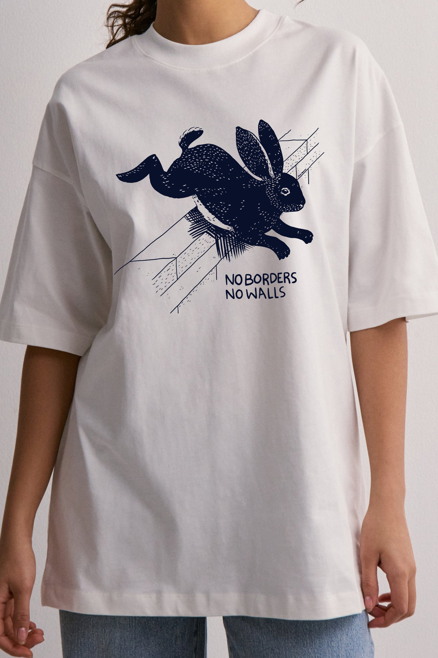No Borders No Walls Bunny adult leftist T-shirt