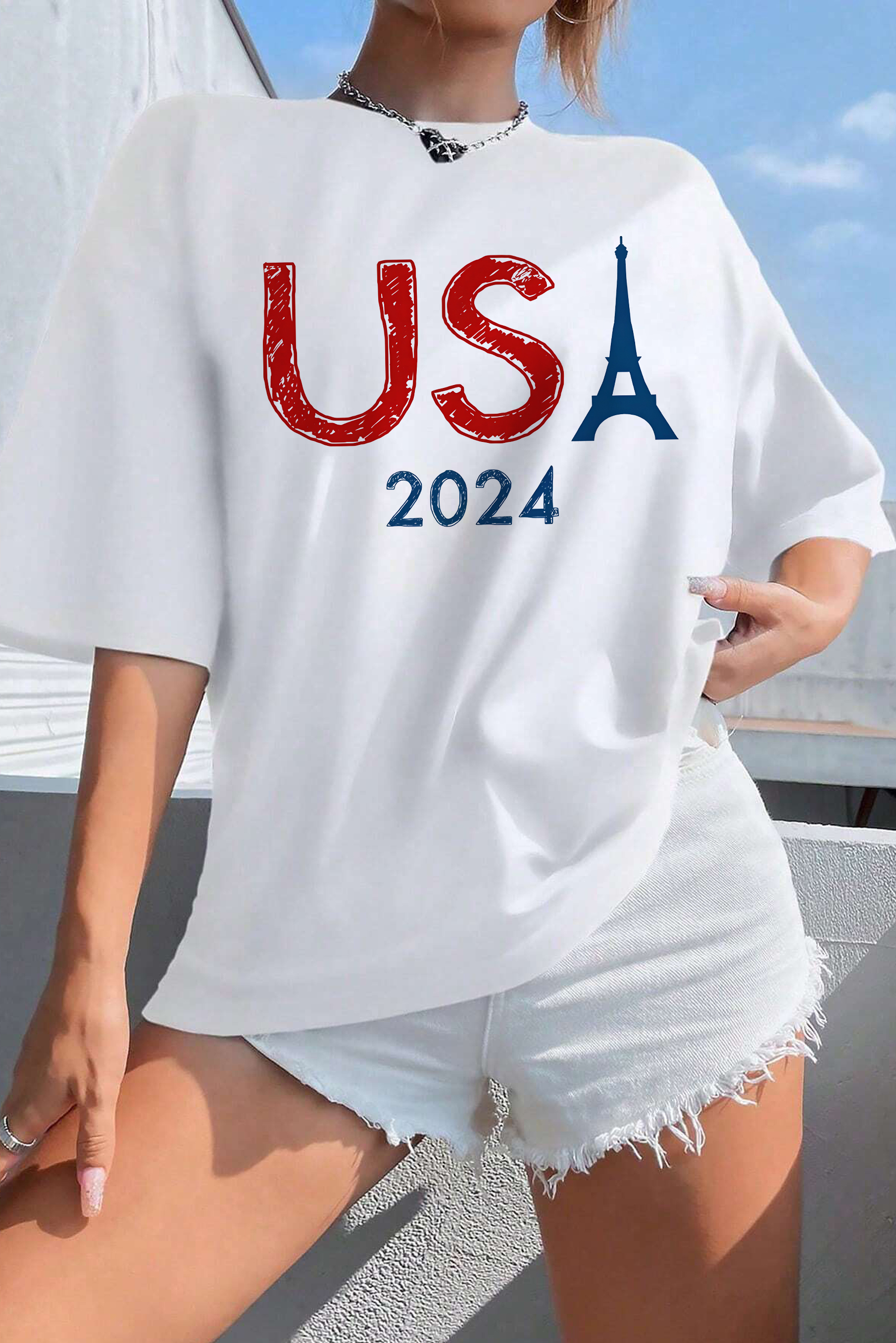 USA Eiffel Tower  2024 Paris Games Tee For Women