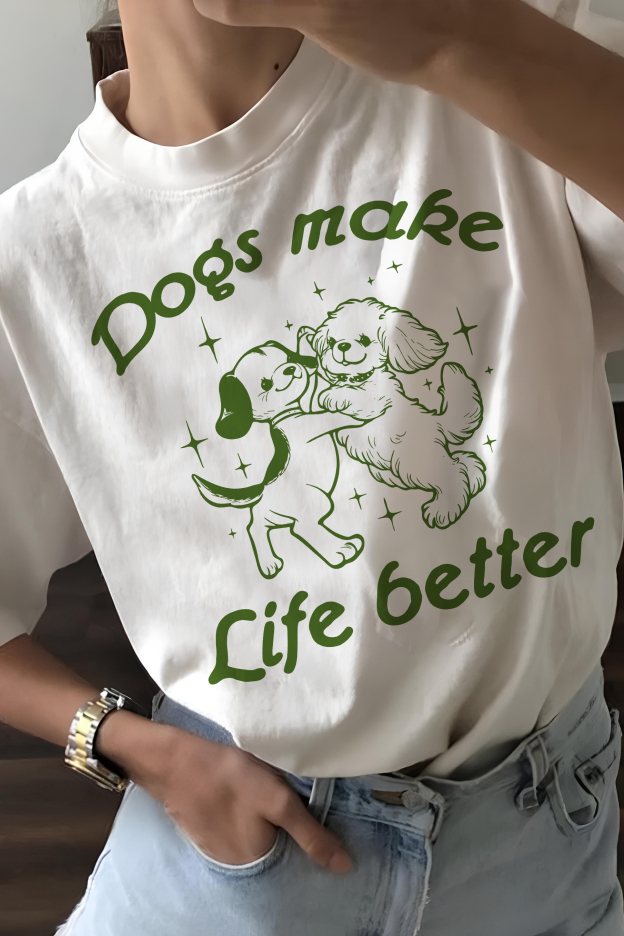 Dogs Make My Life Better Cute Dancing Dogs Vintage  Tee For Women