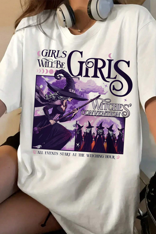 Girls Will Be Girls Funny Witch Halloween   Tee  For Women