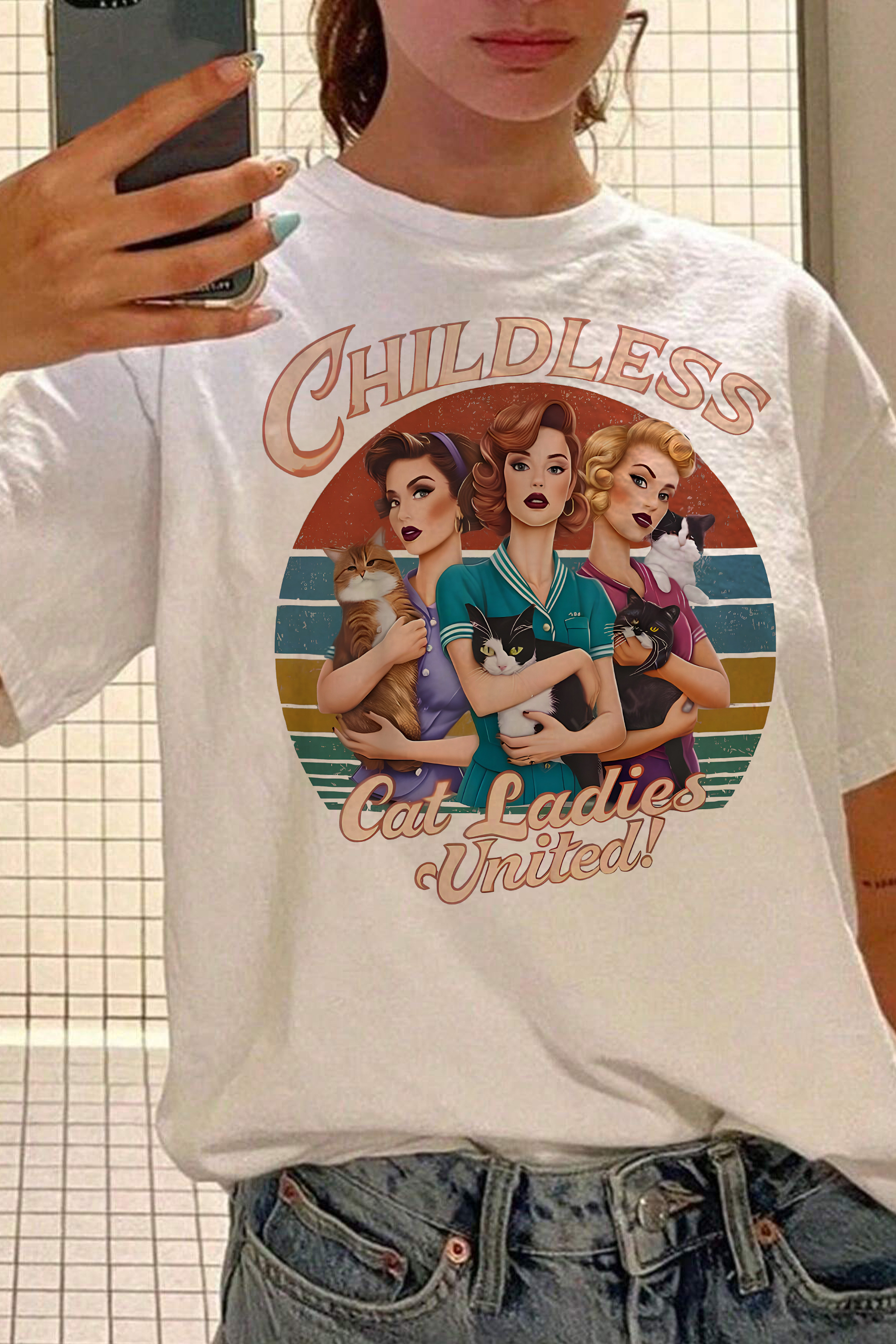 Childless Cat Ladies United The Feline Vote Funny Saying Tee For Women  