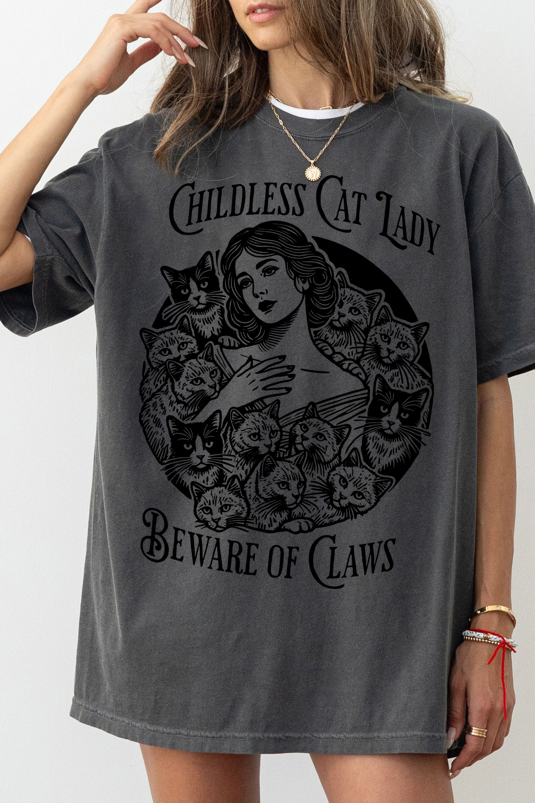 Childless Cat Lady, Beware of Claws, Vintage Tee For Women  