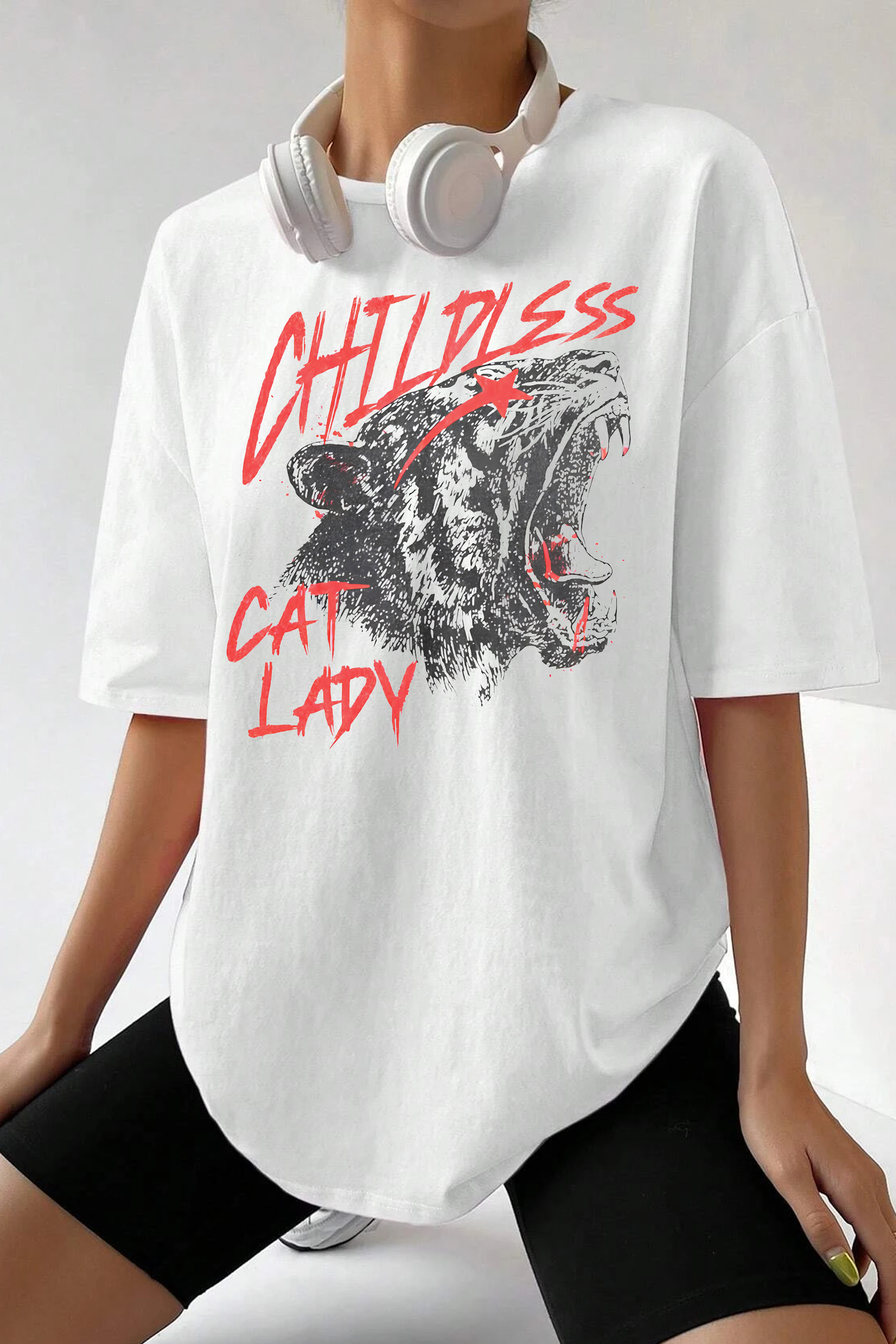 Graffiti style Childless Cat Lady  Tee For Women  