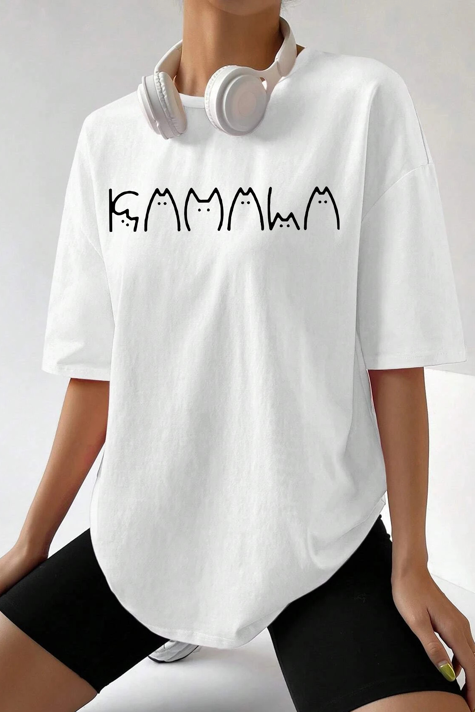 Cute Cat La Printed Tee For Women   