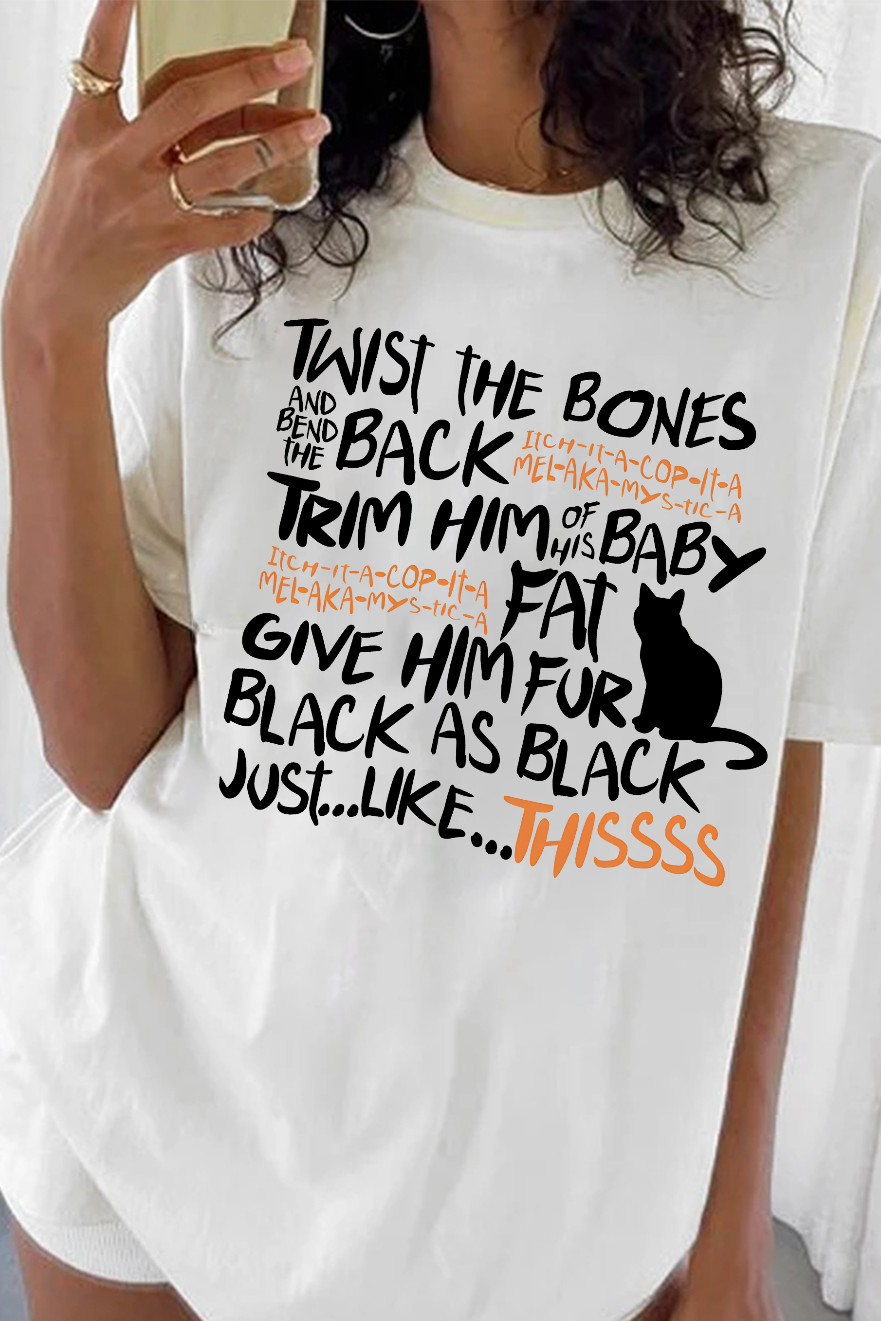 Black Cat  Twist The Bones  Halloween Tee For Women 