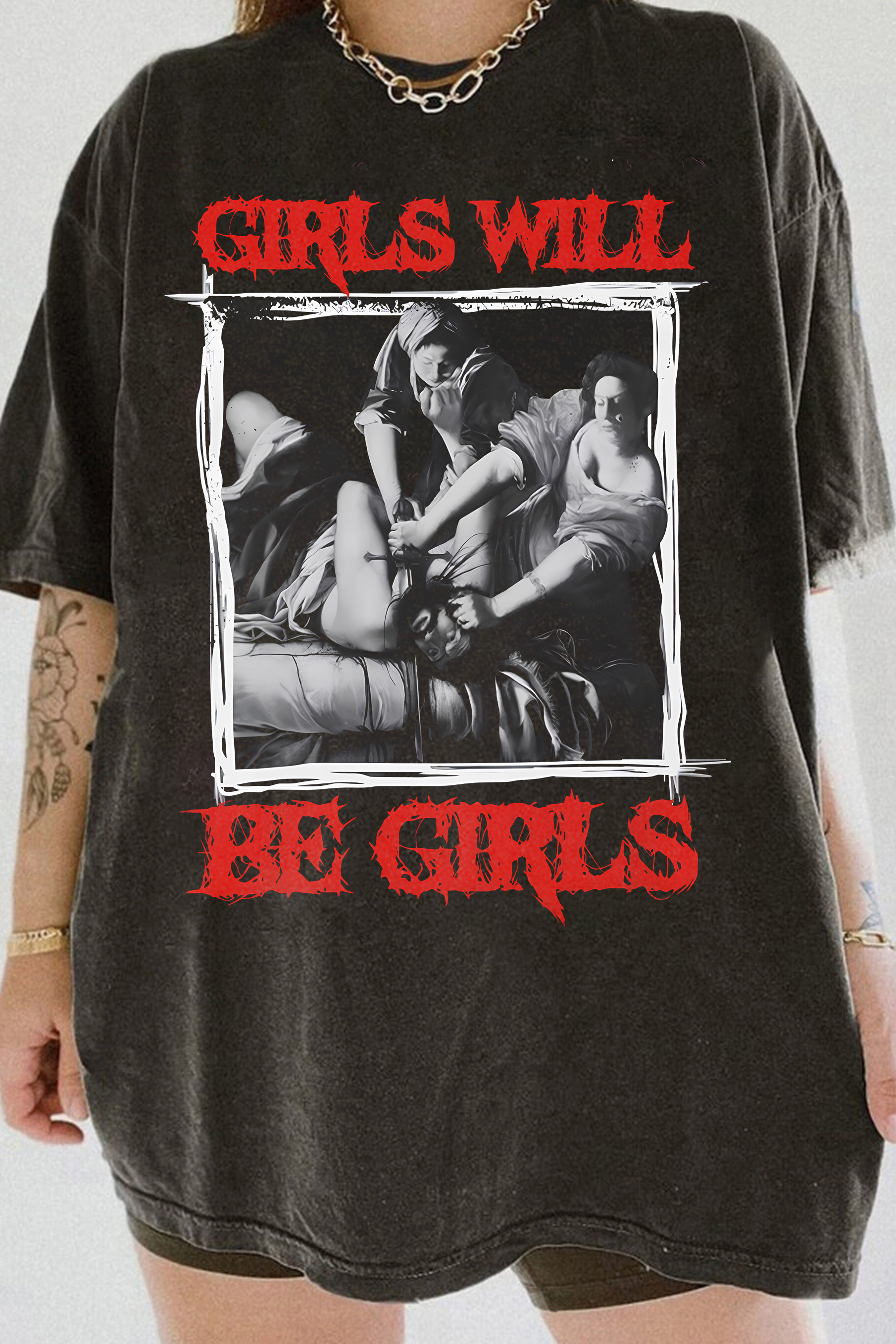 Girls Will be Girls Black Metal Baroque Tee For Women