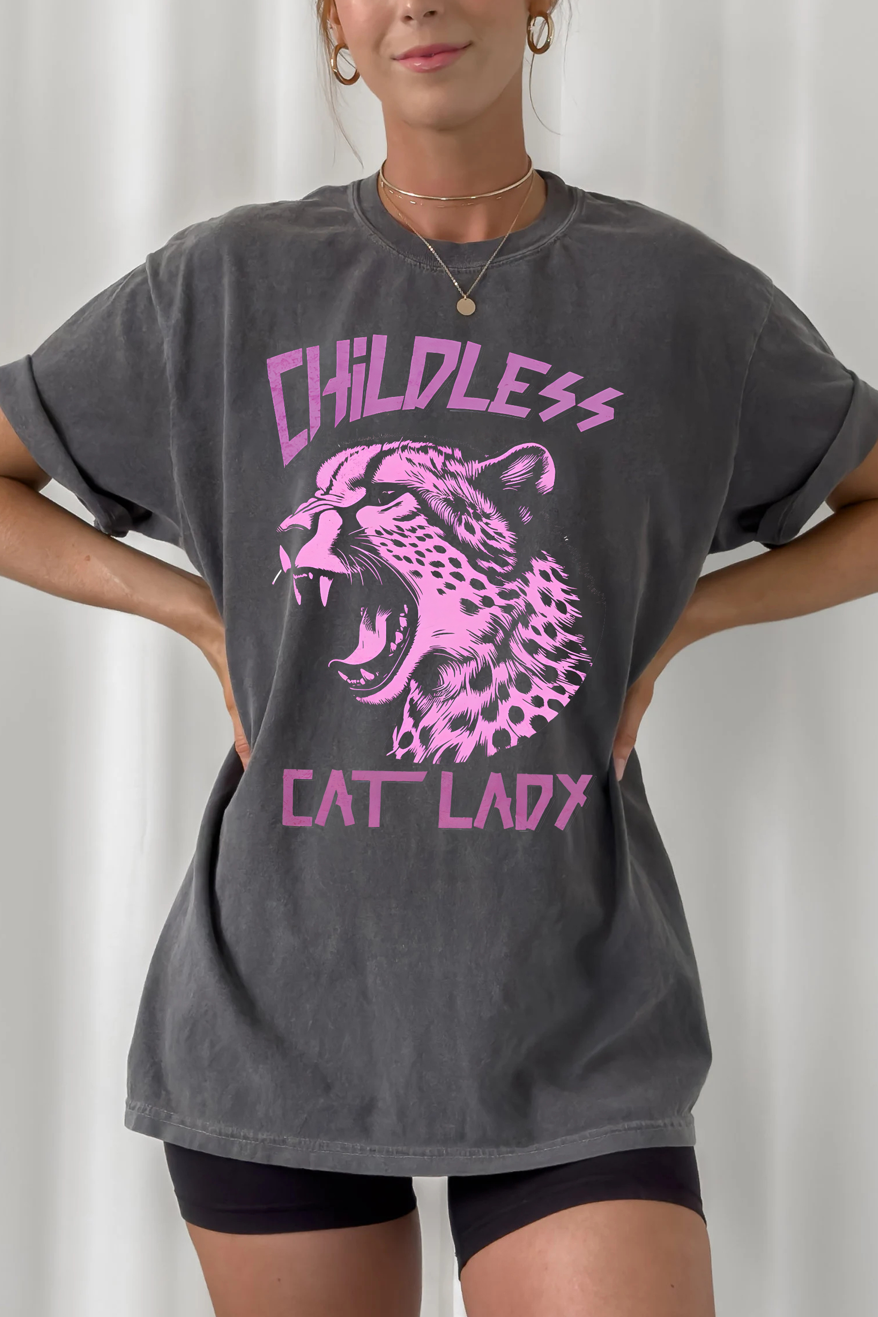 Childless Cat Lady Cheetah Girl Power  Tee For Women 