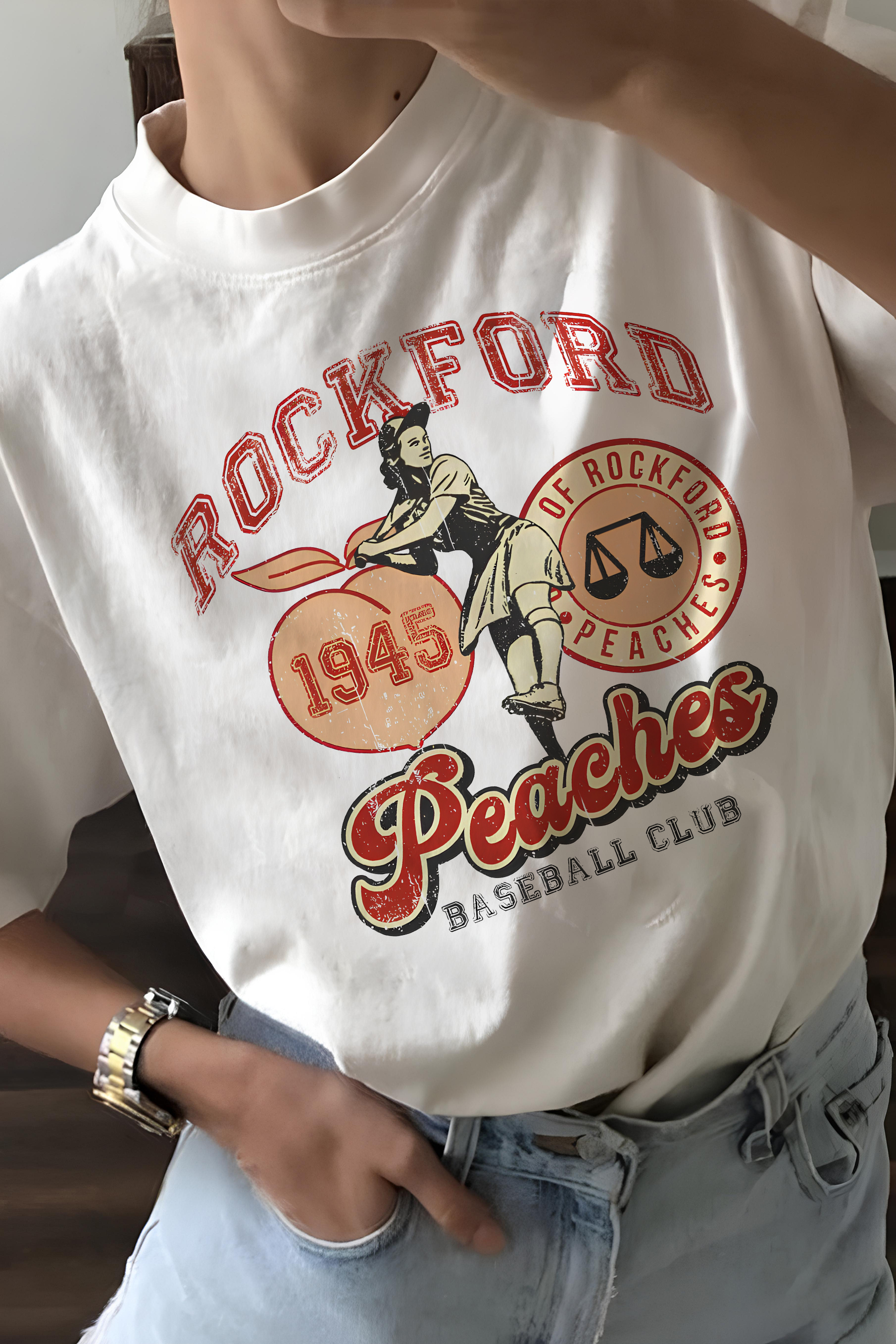 Vintage Rockford Peaches Baseball Tee For Women