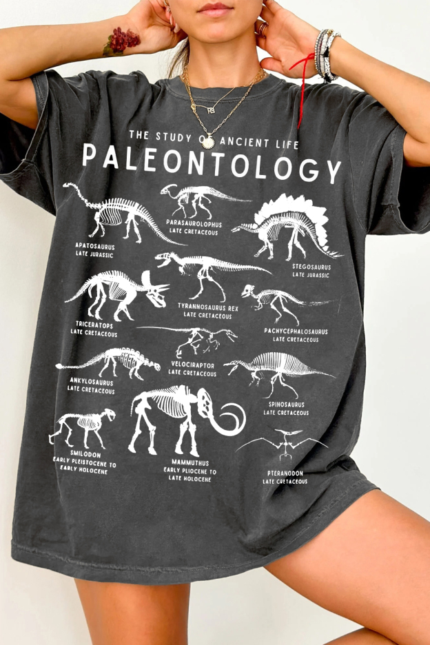 Vintage Paleontology Dinosaur Species Skeleton     Tee For Women