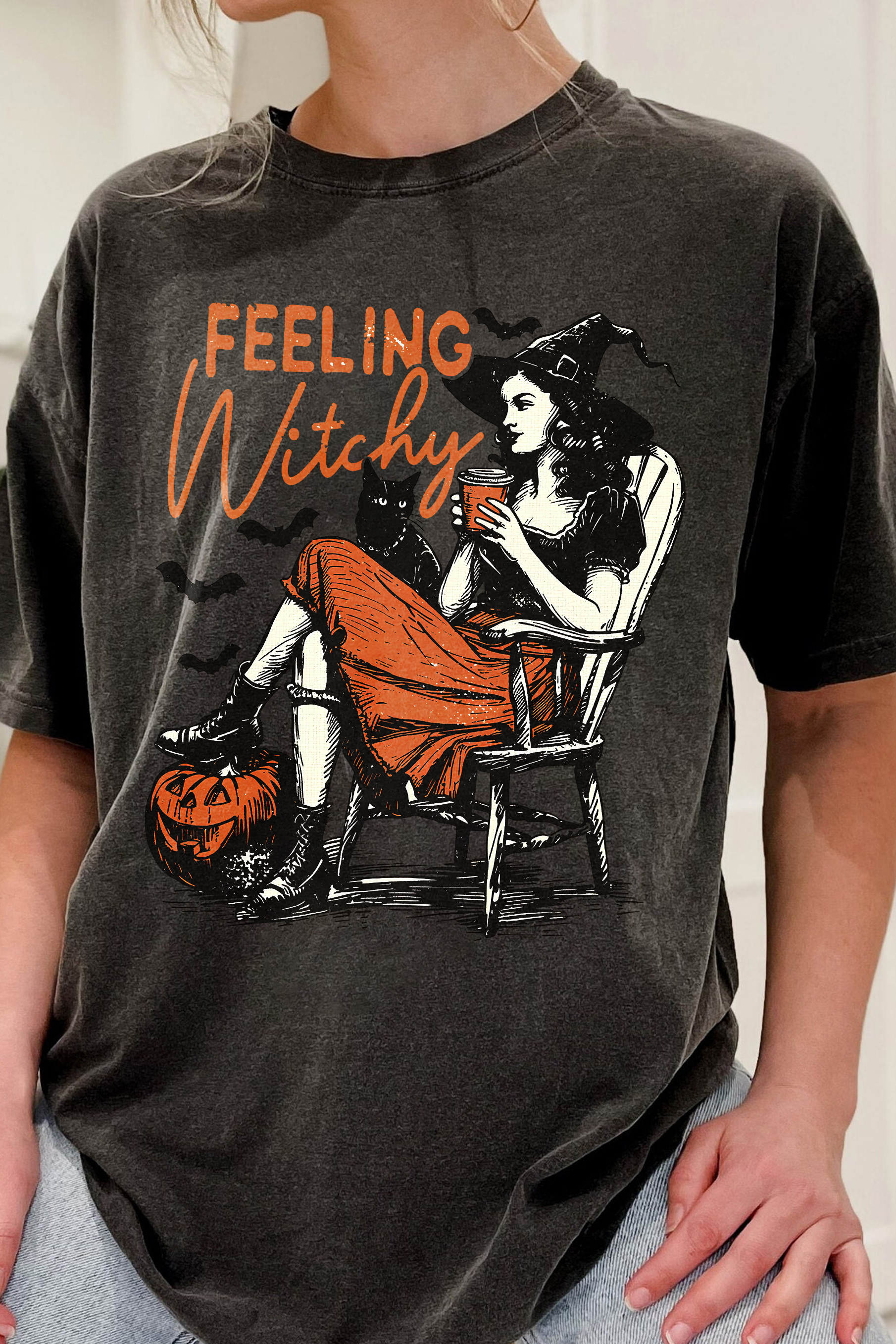 Feeling Witchy  Retro Halloween Tee For Women