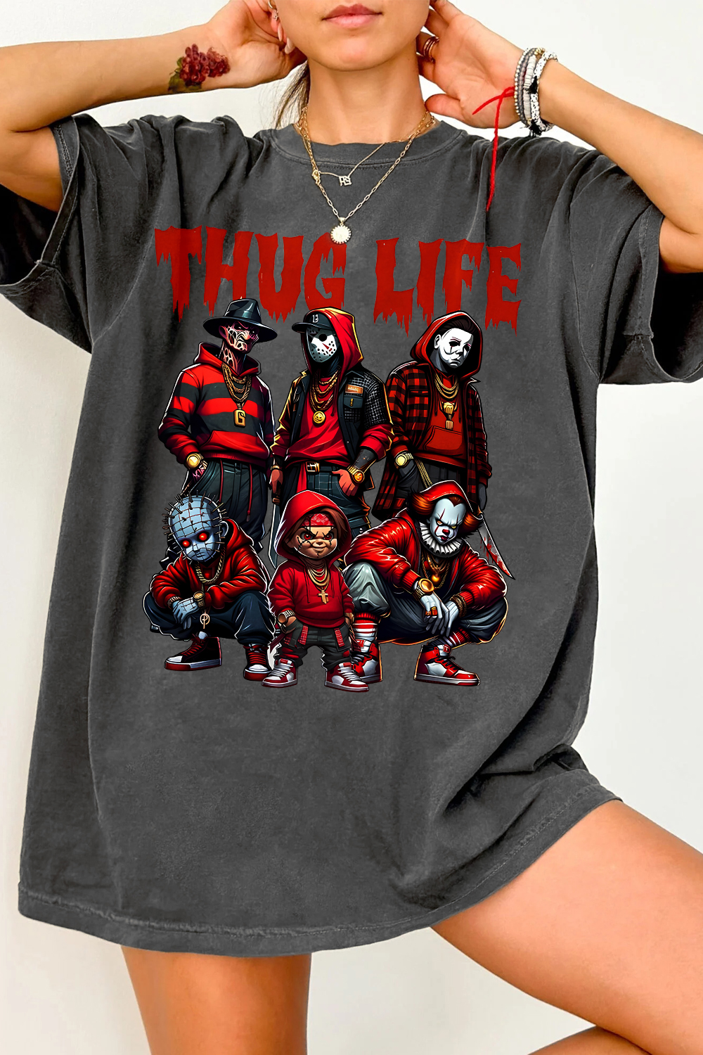 Thug Life Red Vibe Horror Movie  Tee For Women
