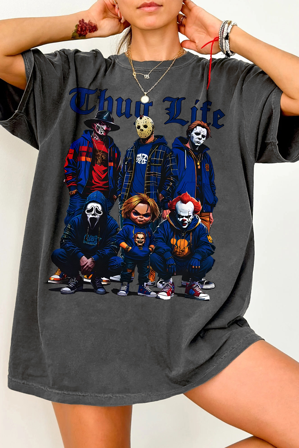 Thug Life Blue Vibe Horror Movie  Tee For Women