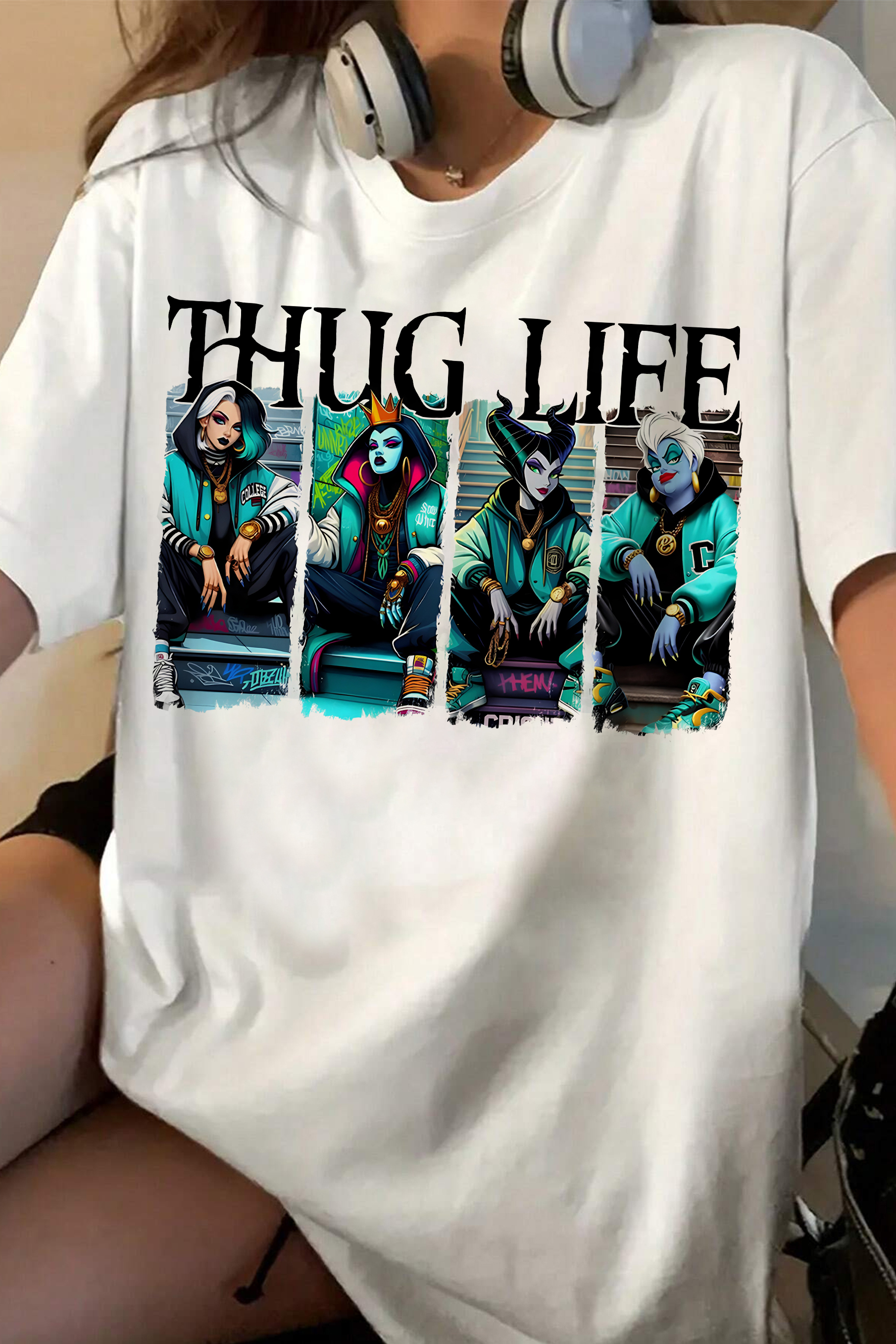Halloween Villains Thug Life Bad Witches  Friends Horror Characters   Tee For Women 
